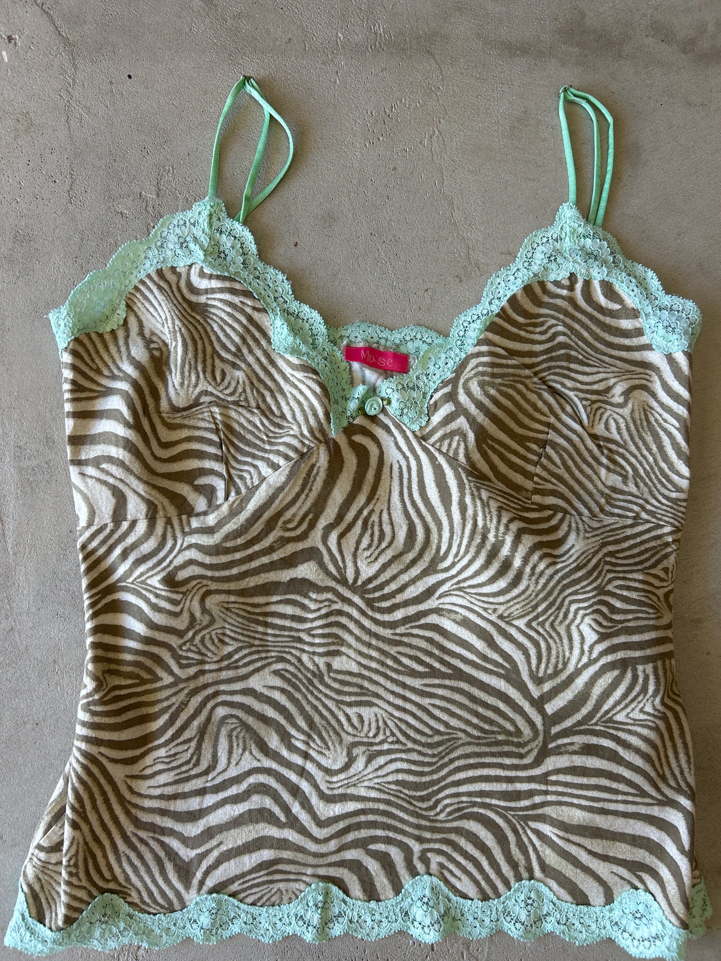 Muse Brown & Beige Zebra Print with Lace Trim Cami Top