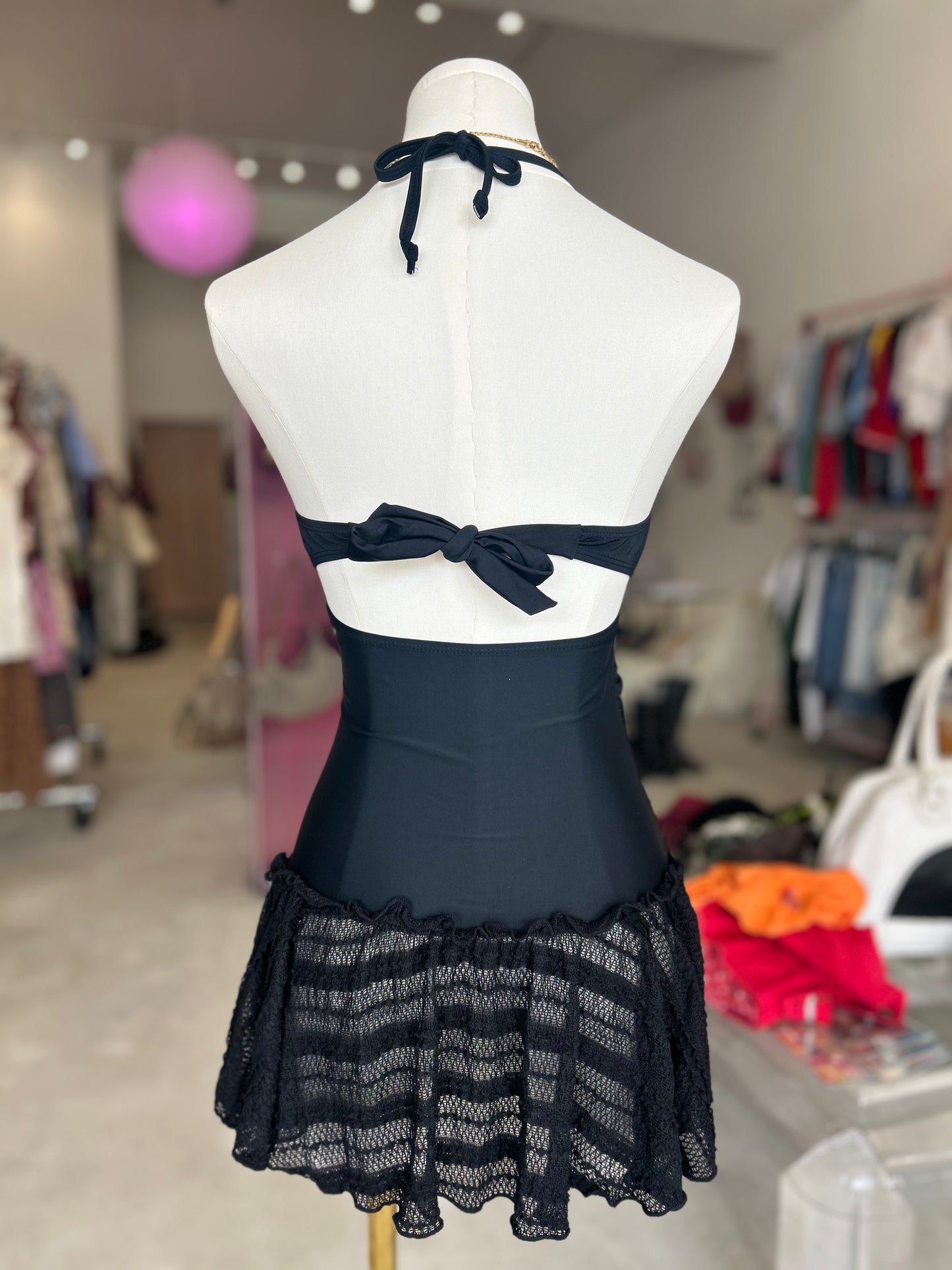 Black Halter with Tie in Back Mini Dress