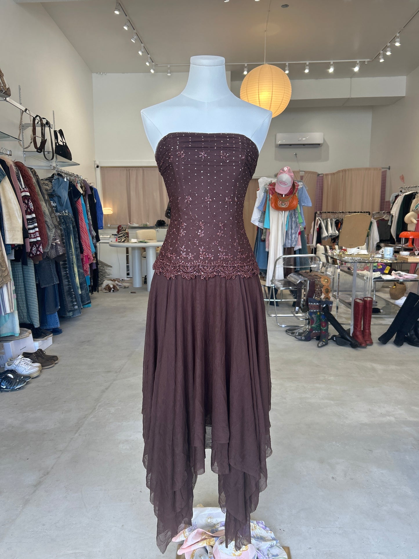 Morgan and Co. Brown Embellished Strapless Dress