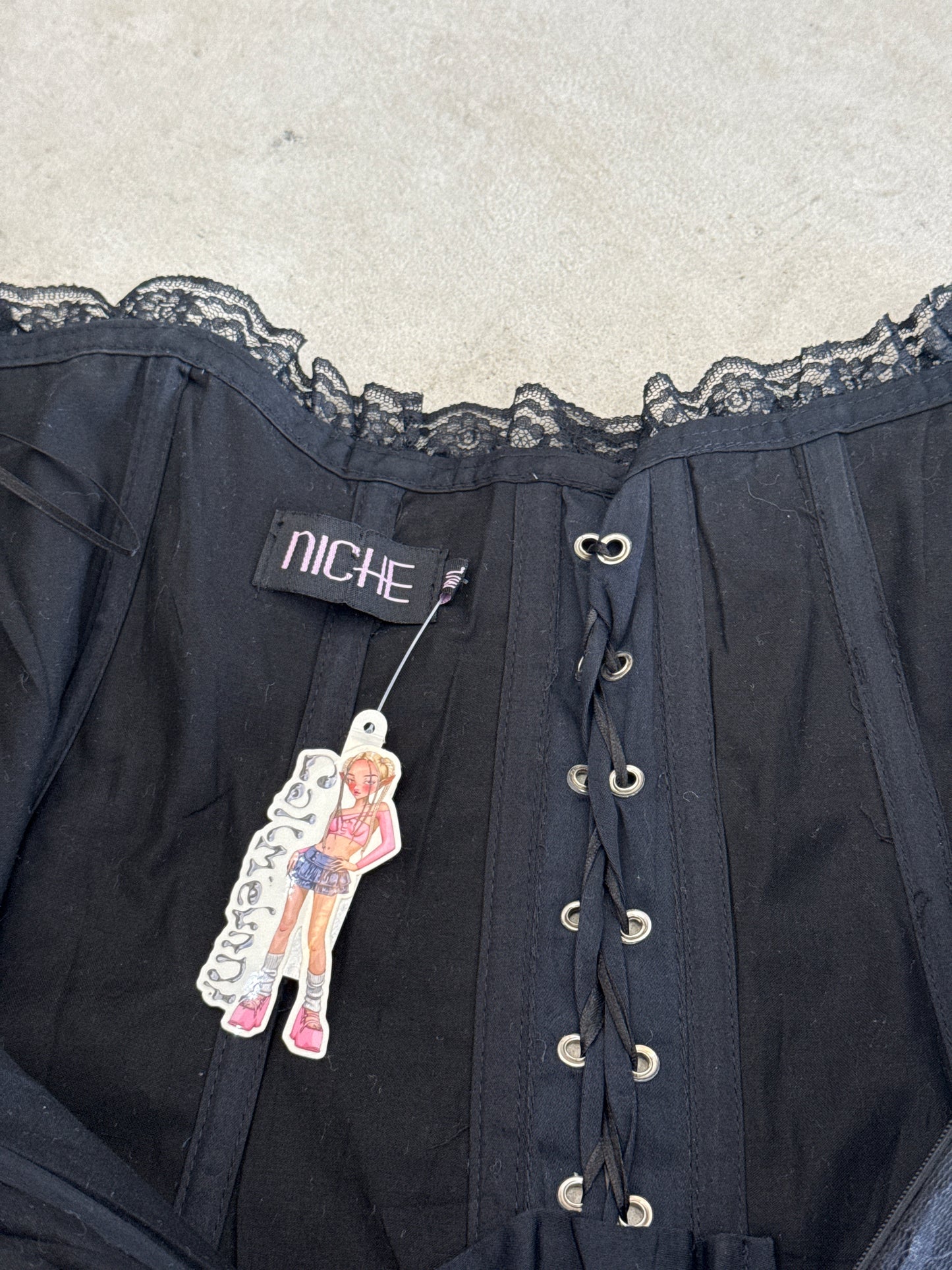 Niche Black Lace Corset Short Dress