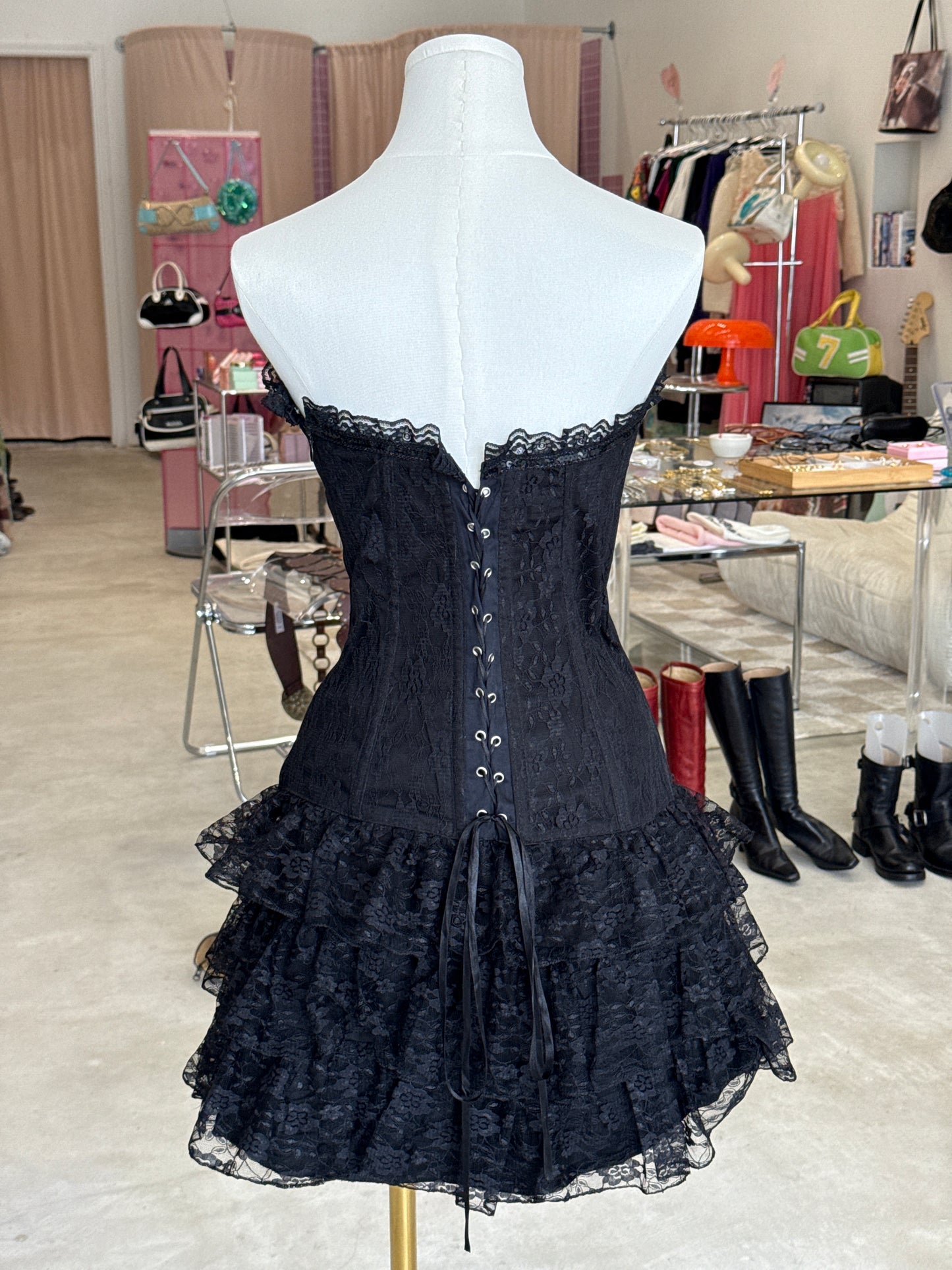 Niche Black Lace Corset Short Dress