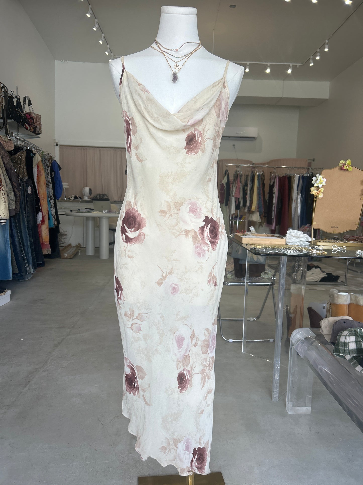Xanaka Beige Rose Drape Cami Dress