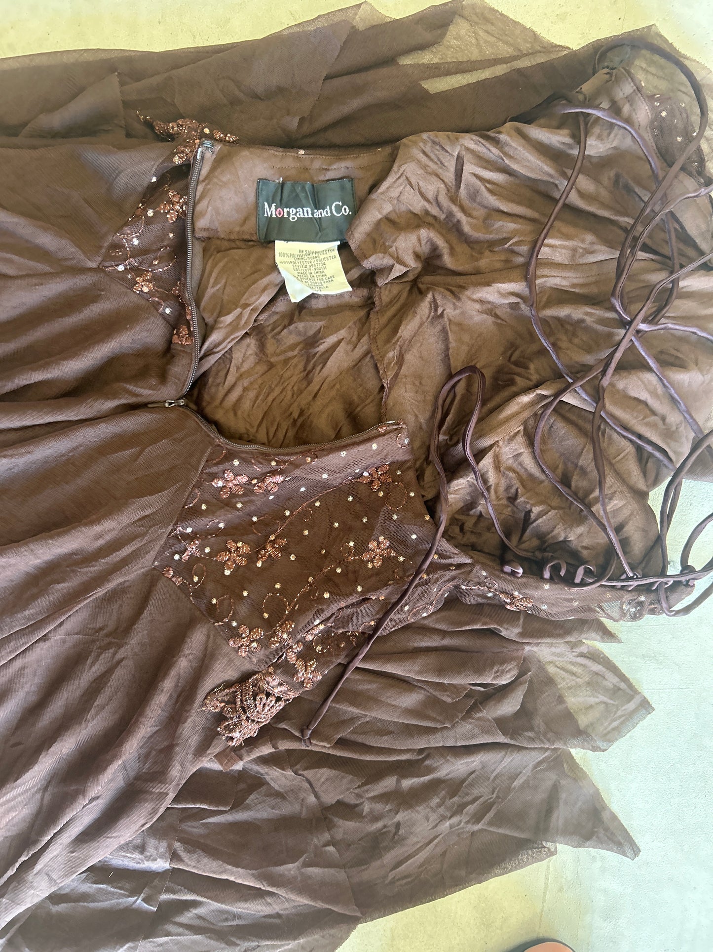 Morgan and Co. Brown Embellished Strapless Dress