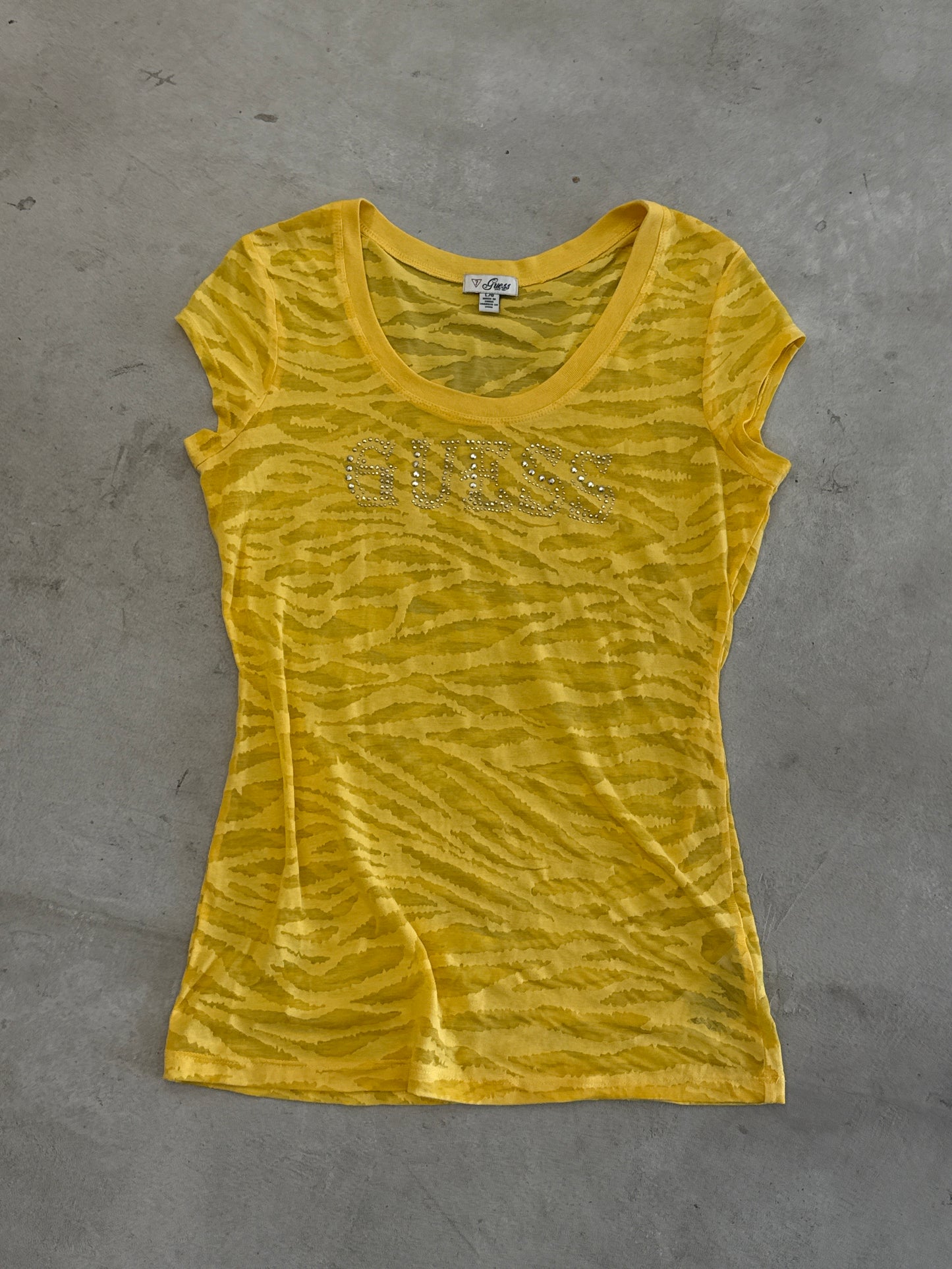 Yellow Guess tiger burnout tee
