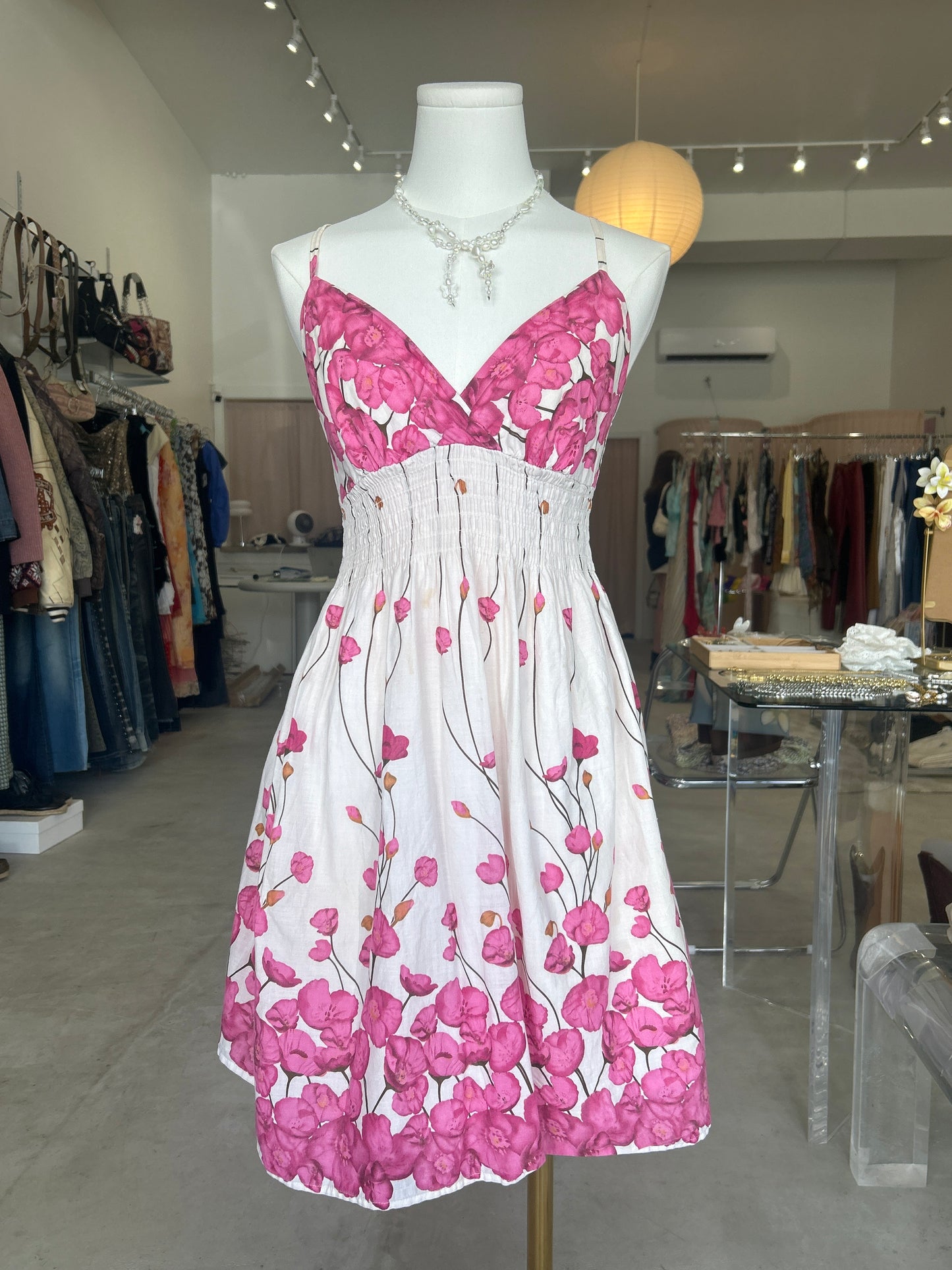 Girl Express Pink & White Floral Neck Cami Dress