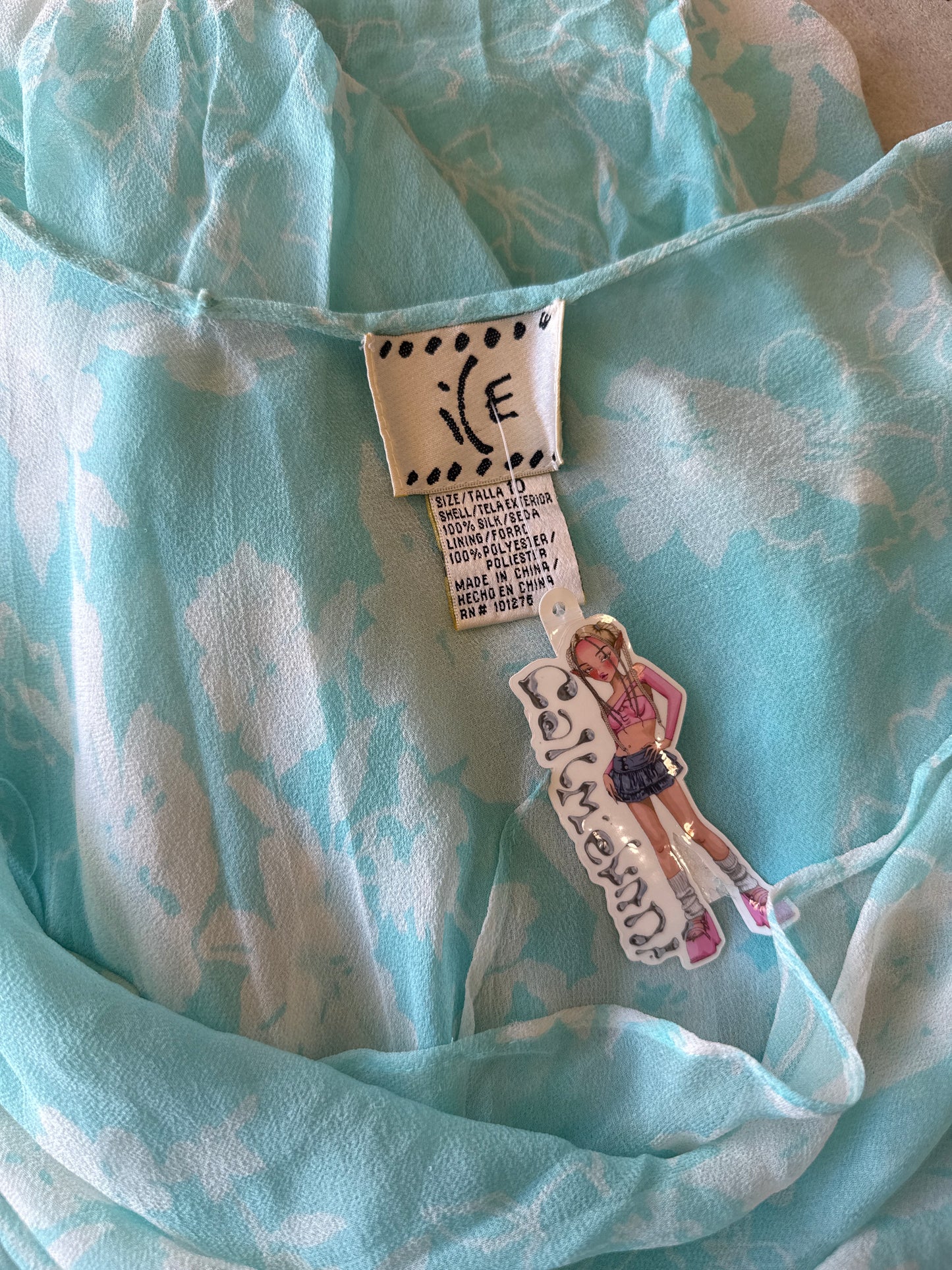 i)E blue floral silk dress