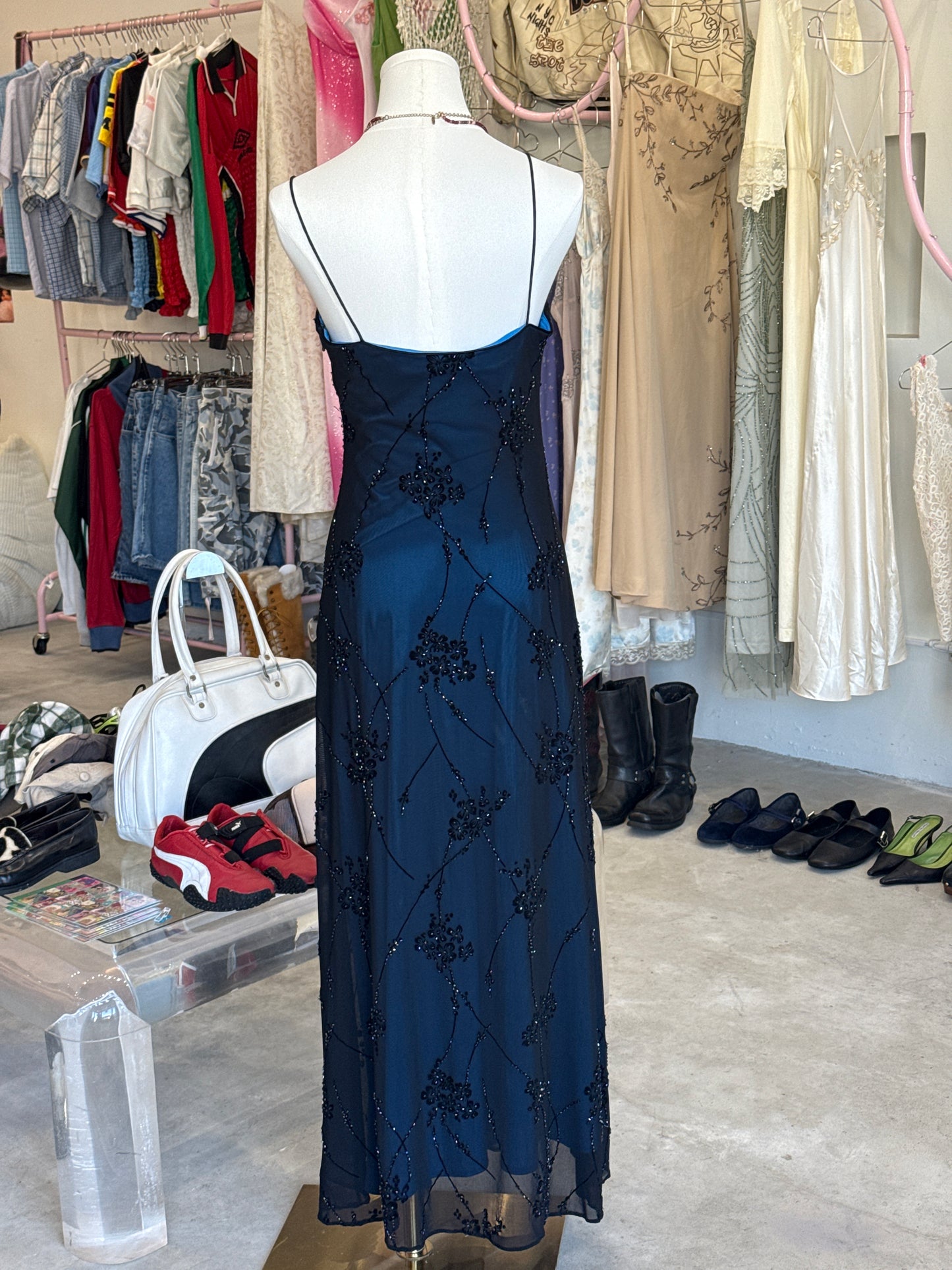 rimini midnight blue beaded maxi dress