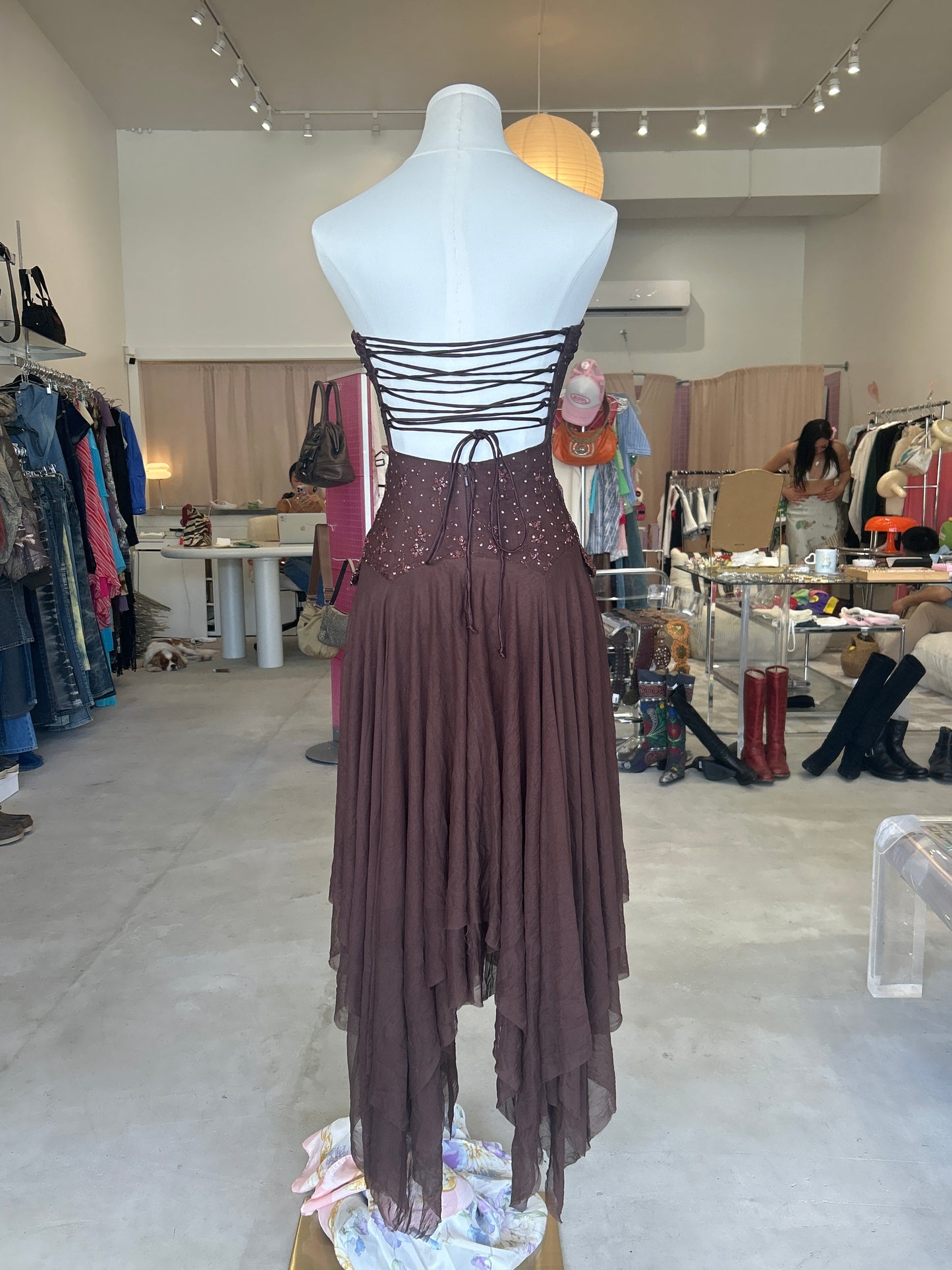 Morgan and Co. Brown Embellished Strapless Dress