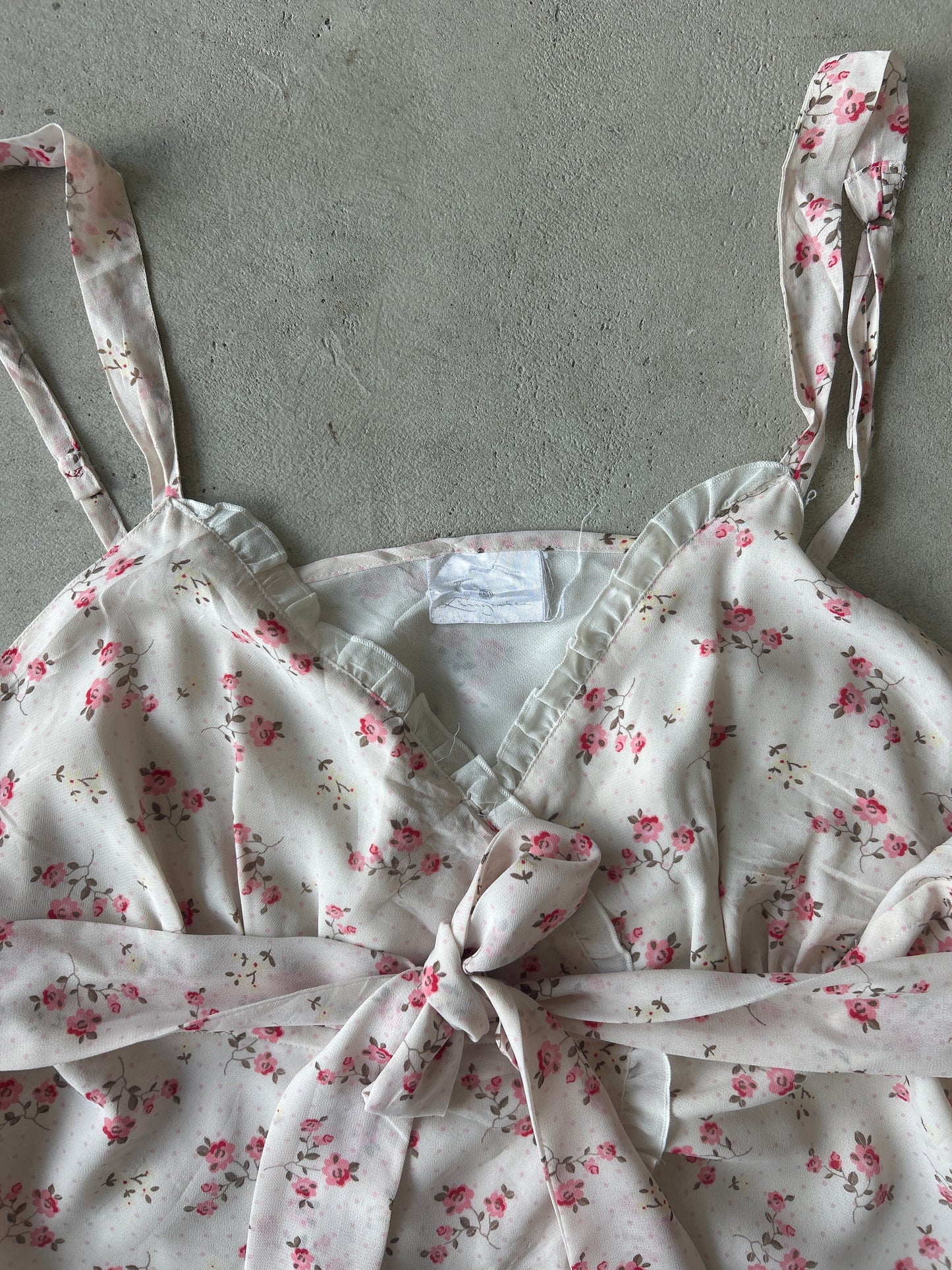 Lingene white and pink floral tie back cami top