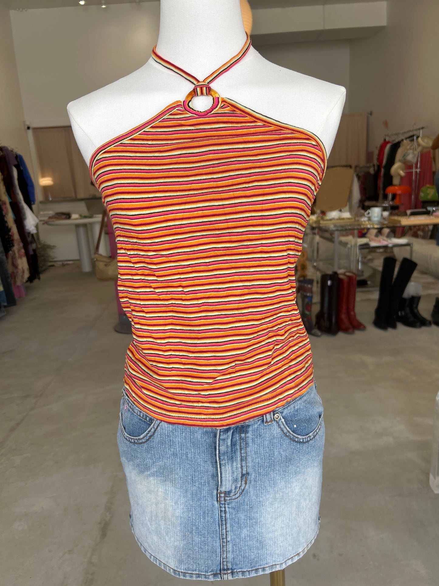Wet Seal Multi-Colored Cotton Halter Top