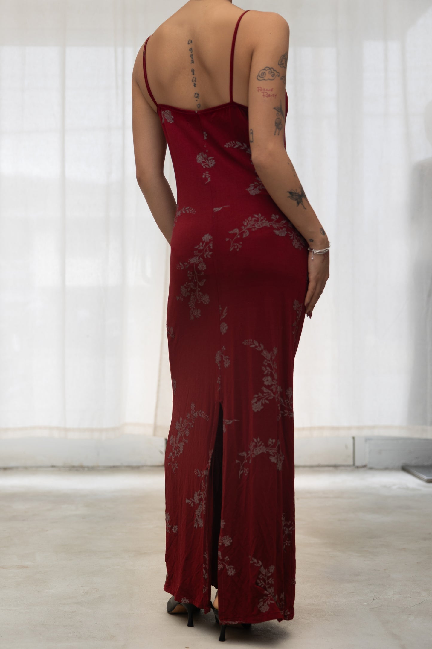 red slinky maxi dress