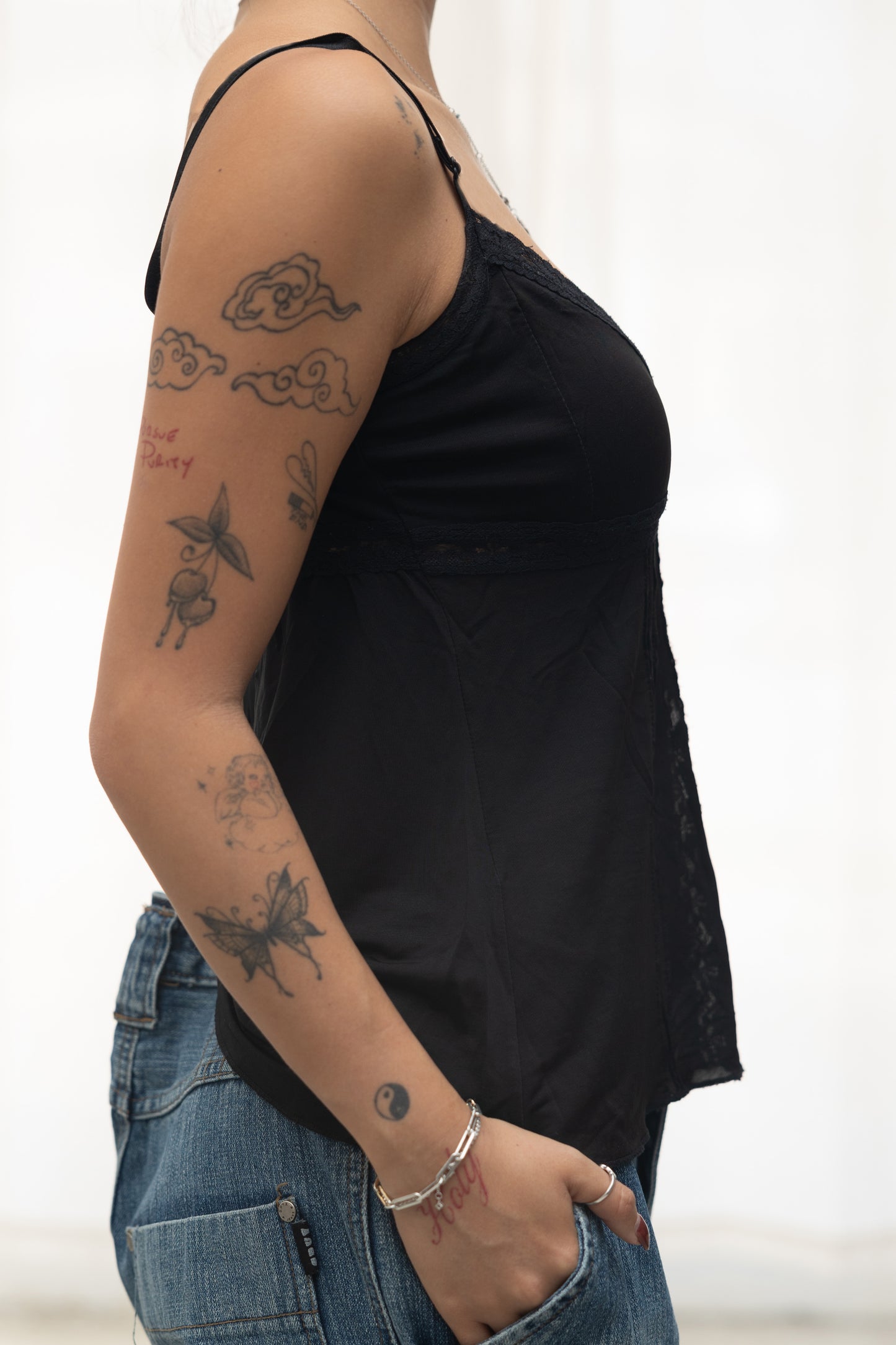 slinky black lace cami top