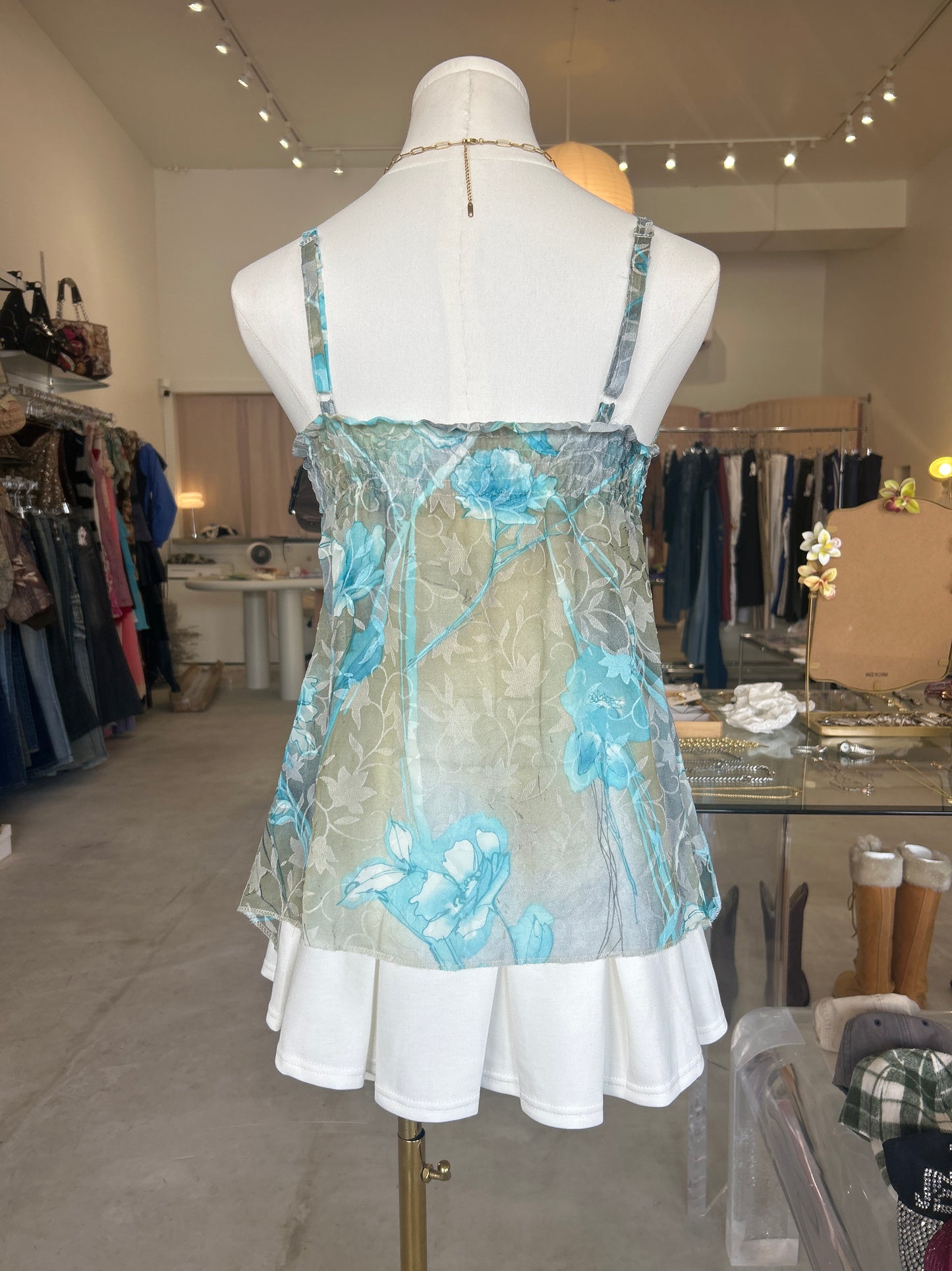 Rykko Live Blue & Grey Floral V Neck Cami Top