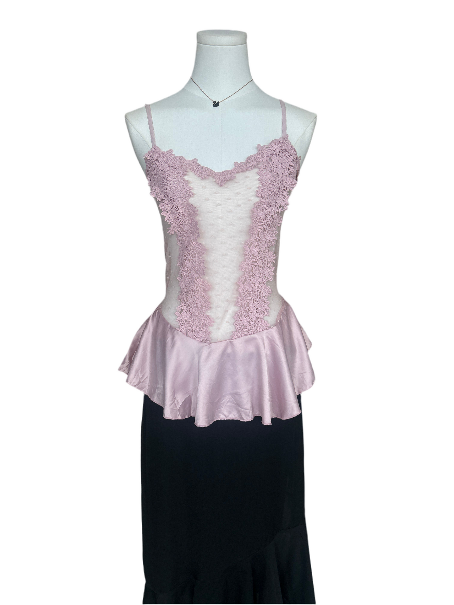 Pink Embroidery Mesh Cami