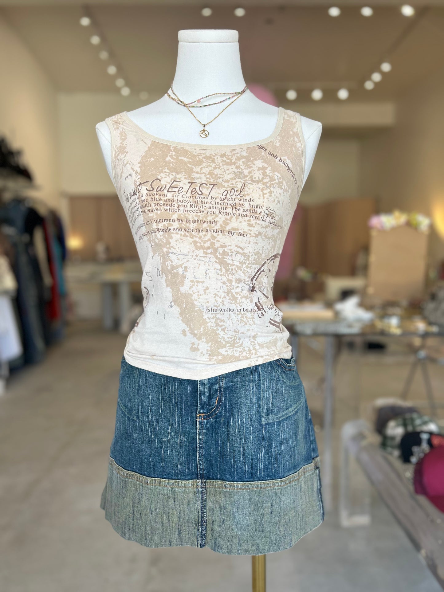 Beige Cotton Tank Top