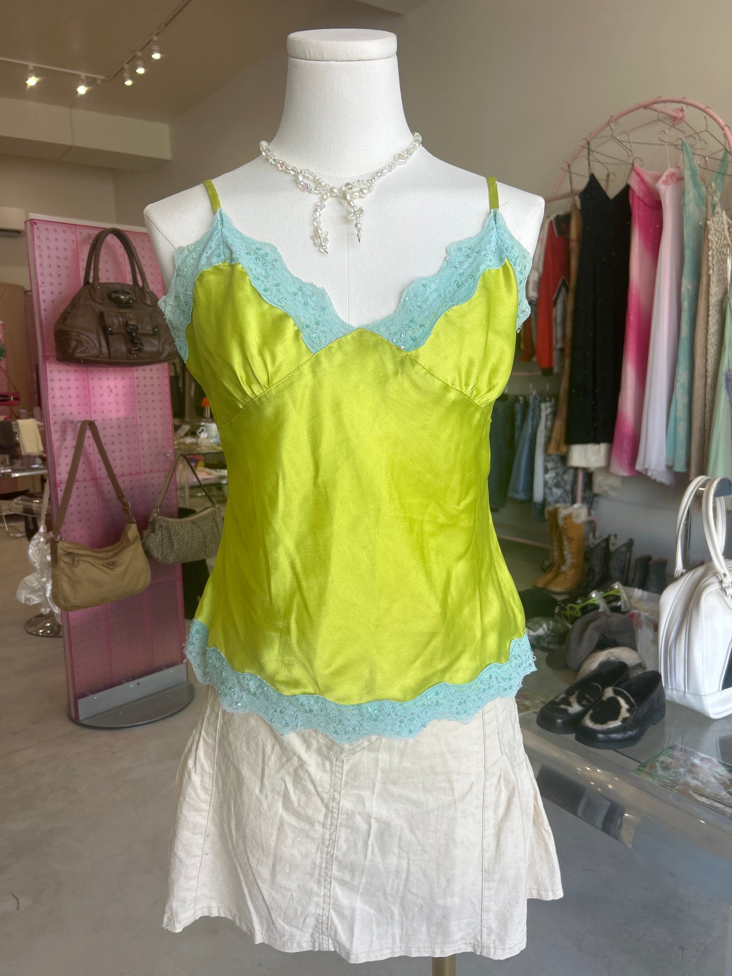 Magazine Lime & Turquoise Lace sequin Trim Cami