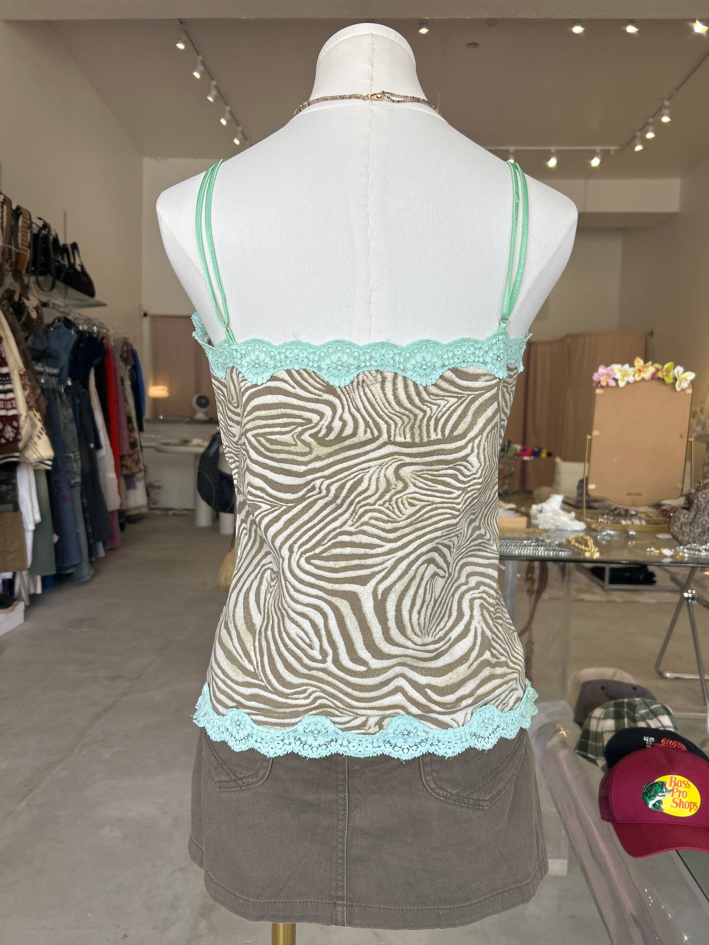 Muse Brown & Beige Zebra Print with Lace Trim Cami Top