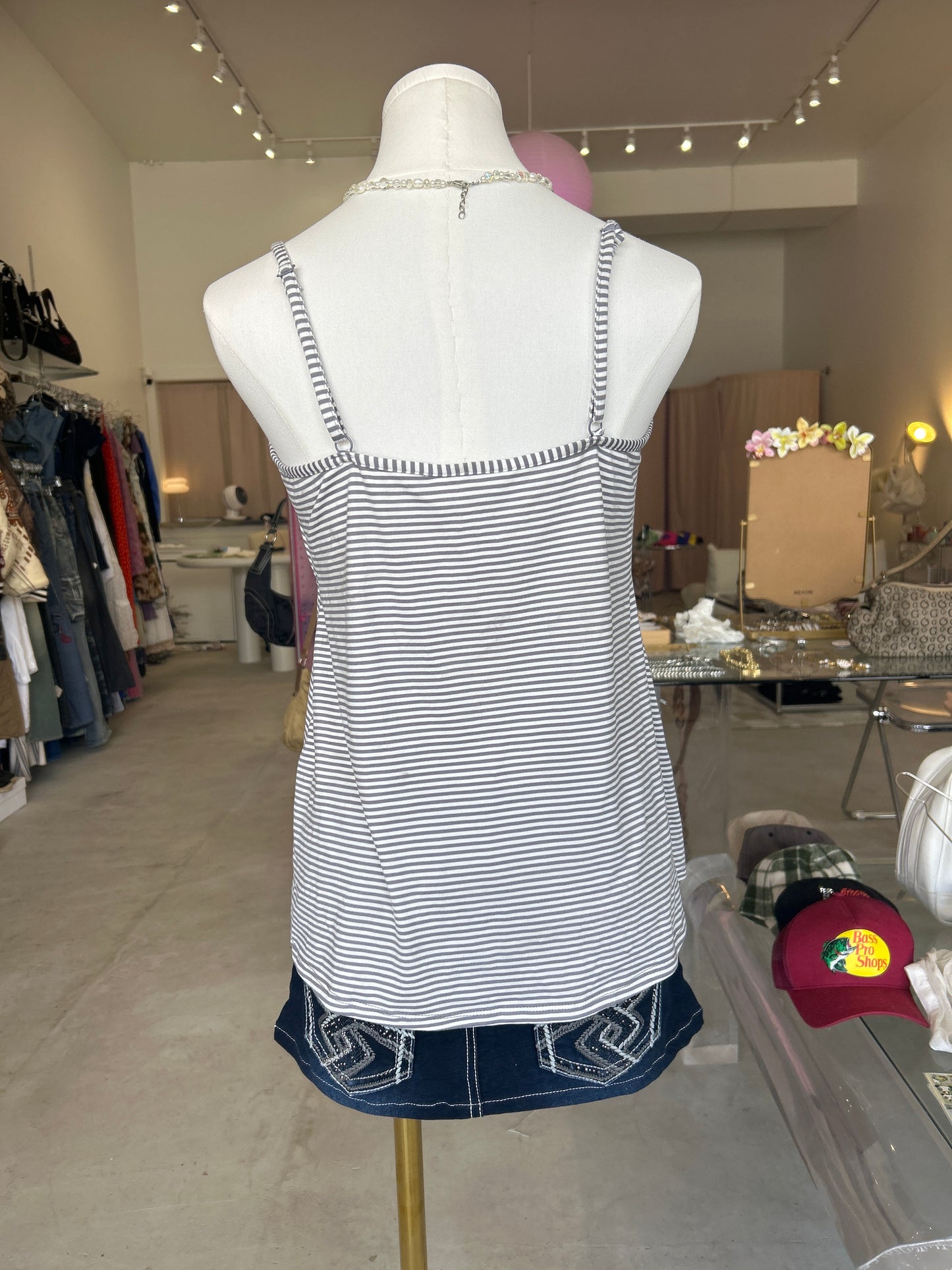 Marilyn Monroe grey and white striped V neck cami top