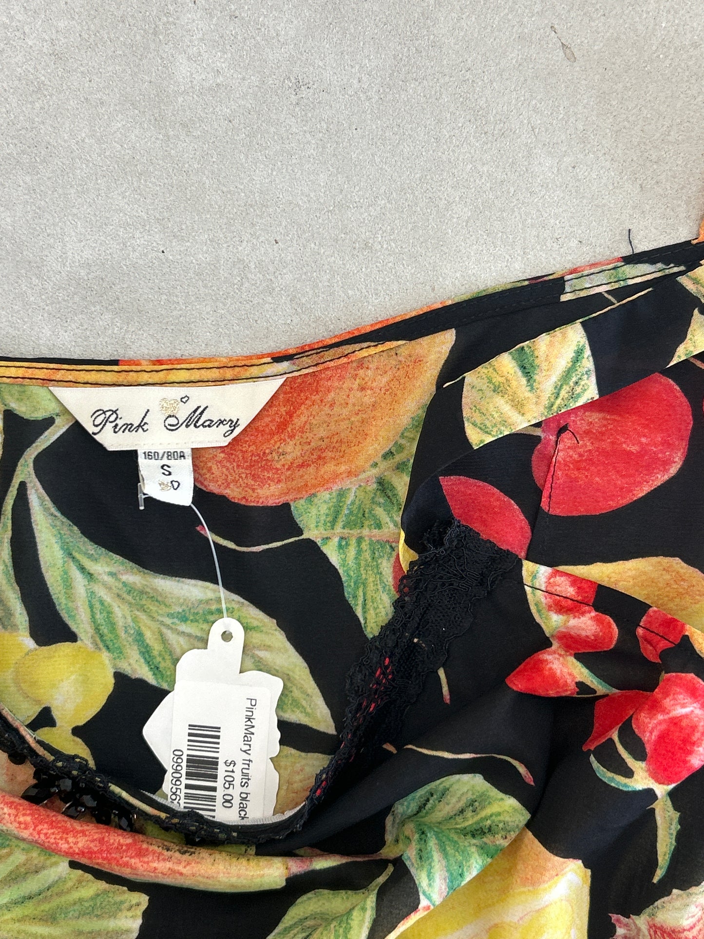 PinkMary fruits black lace top