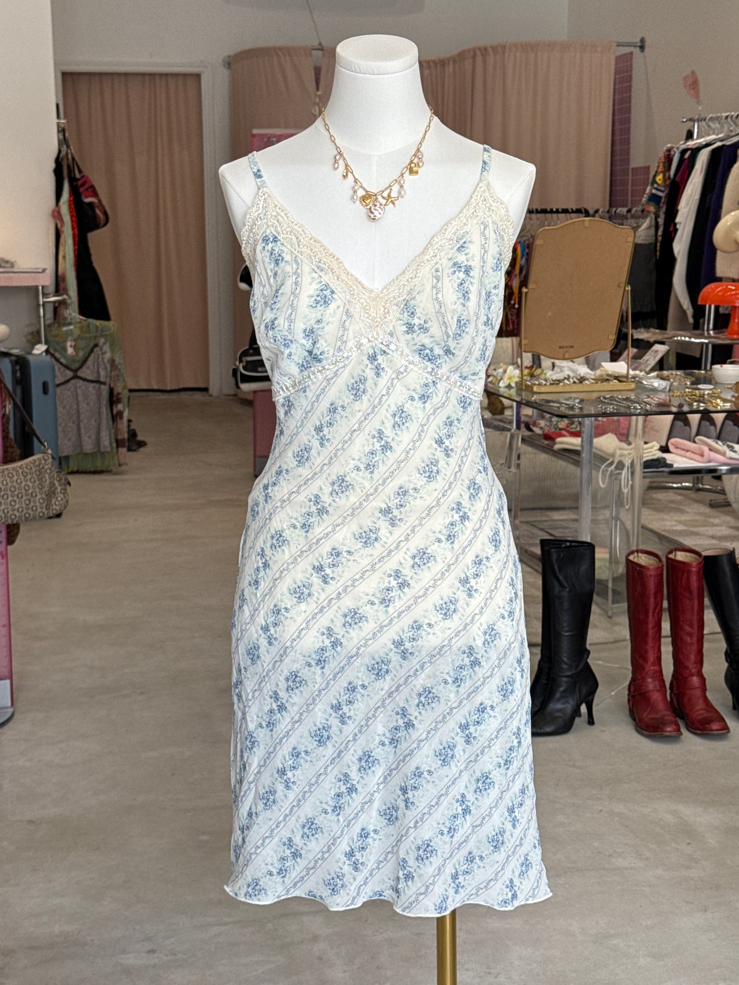 Vero Moda White/Blue Floral Spaghetti Strap Dress