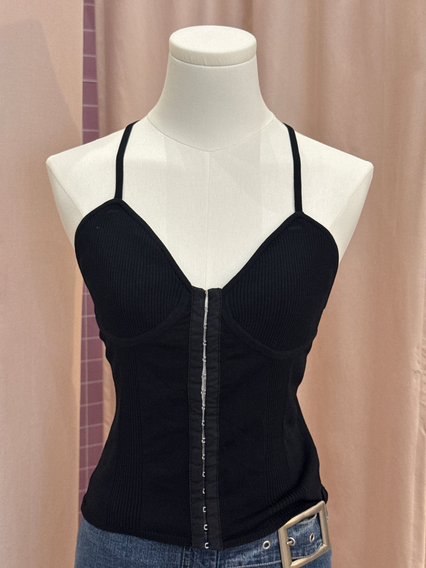 Misaky Black Knit w/ Front hooks Halter Top