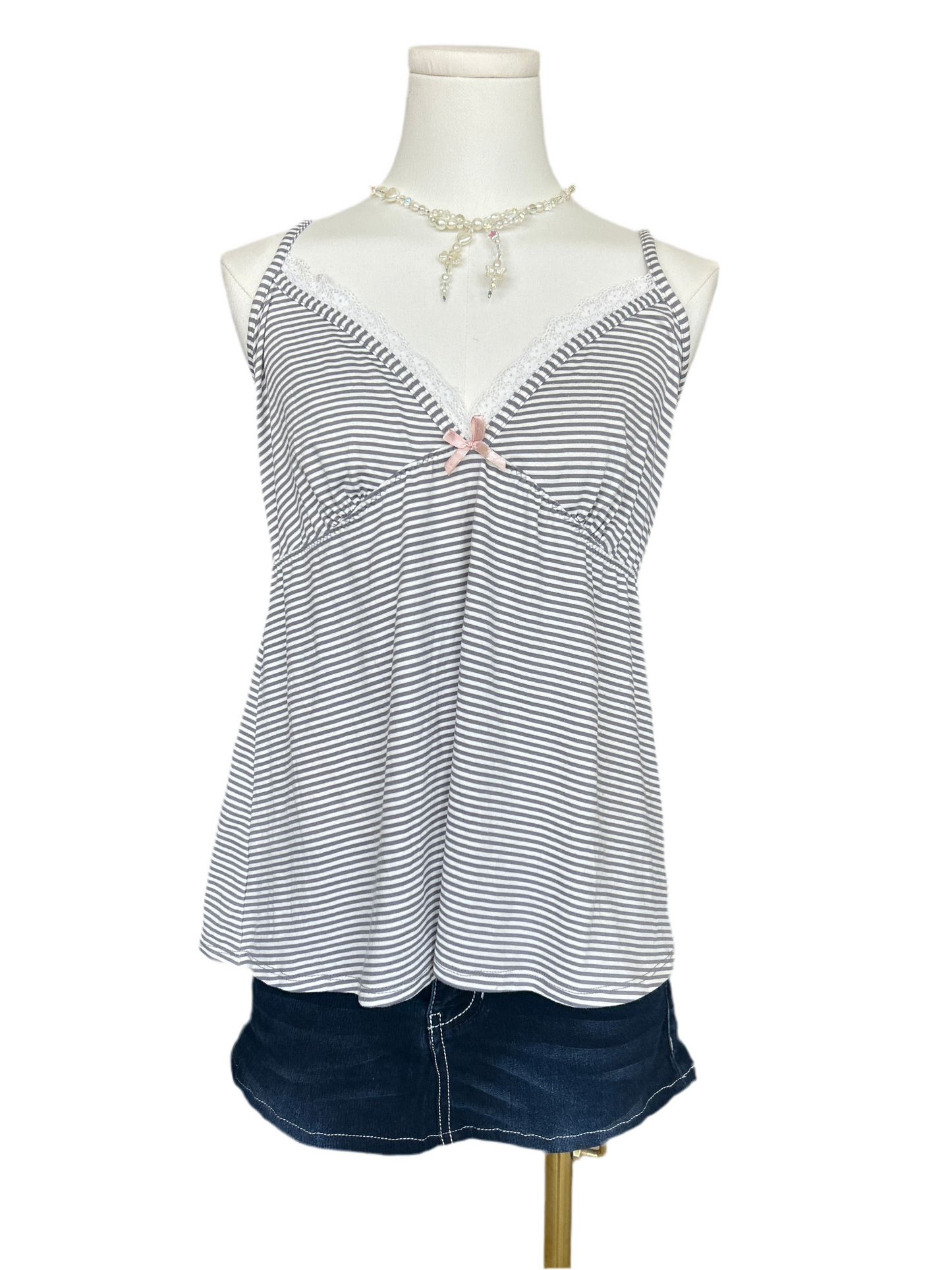 Marilyn Monroe grey and white striped V neck cami top