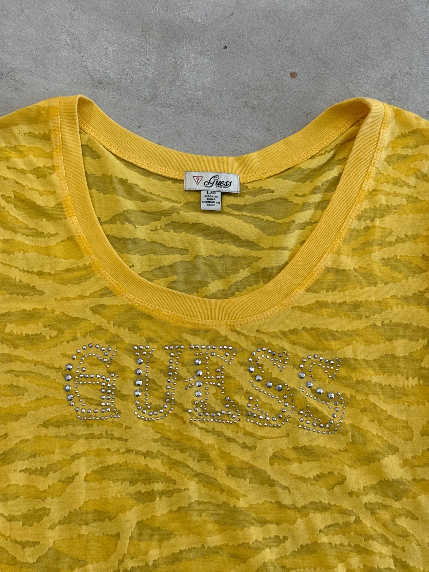 Yellow Guess tiger burnout tee
