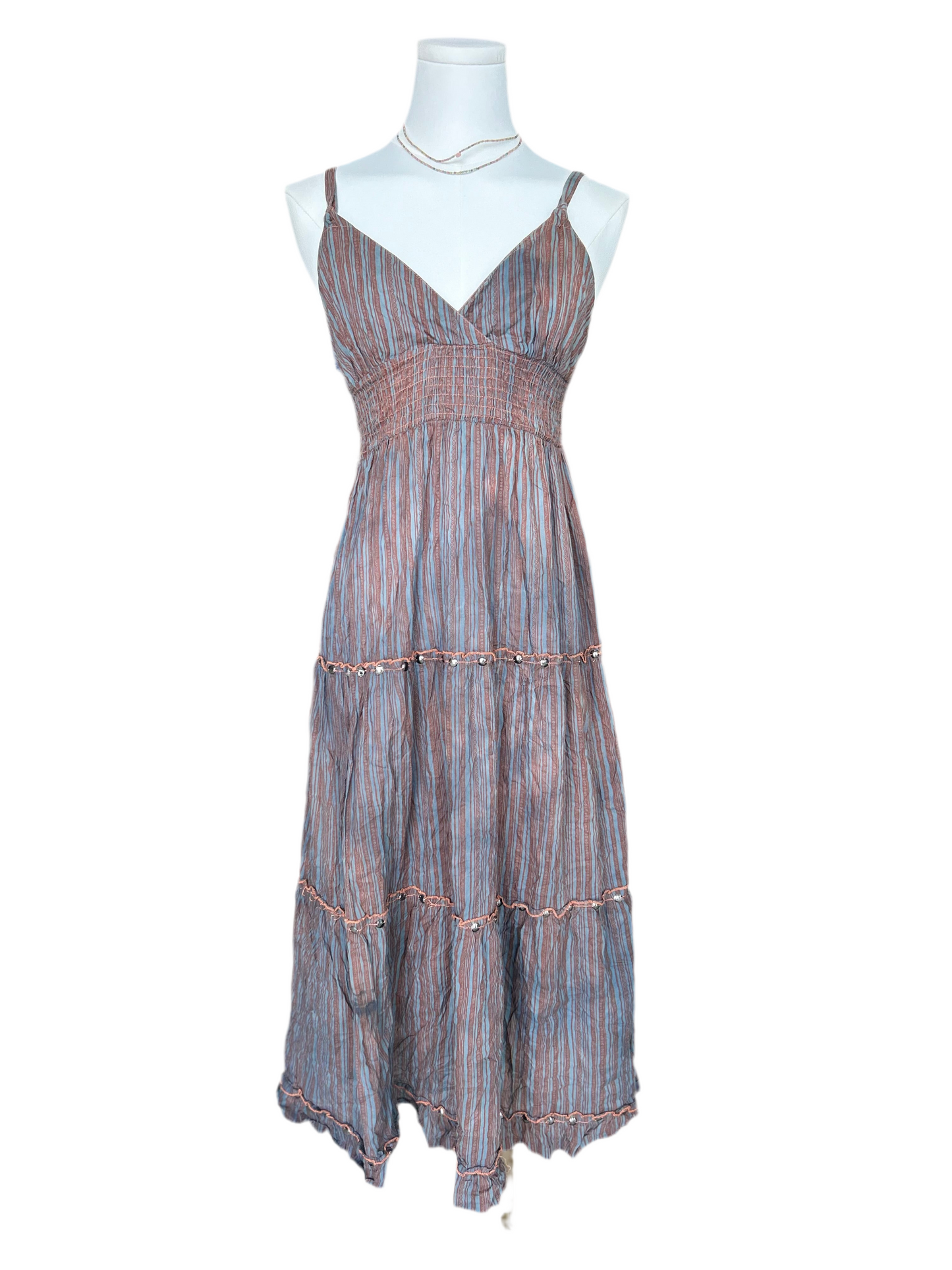 Brown and Grey Striped Maxi Dress with Sequin