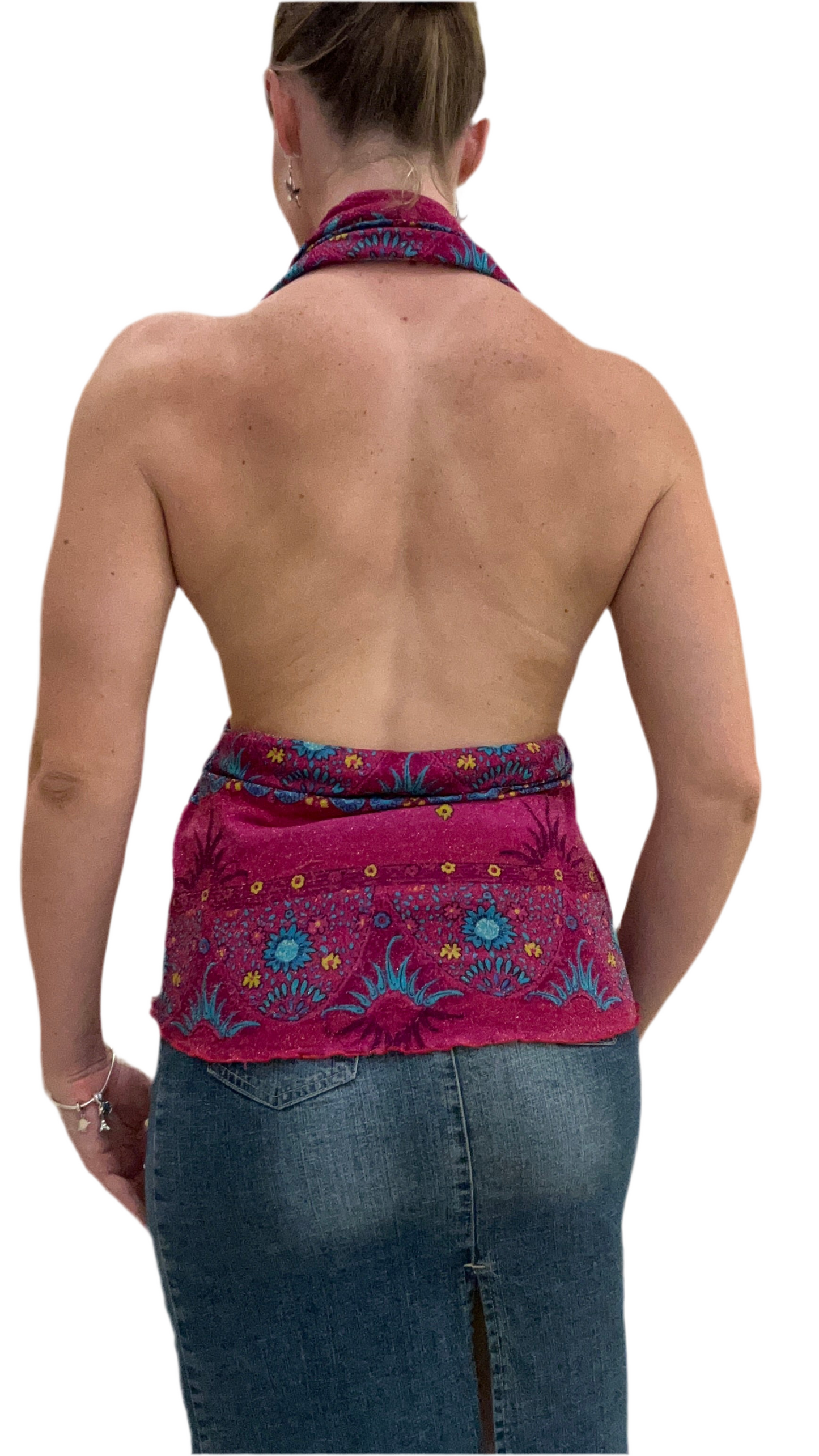 Yani Li Magenta Sparkle Printed Halter Top