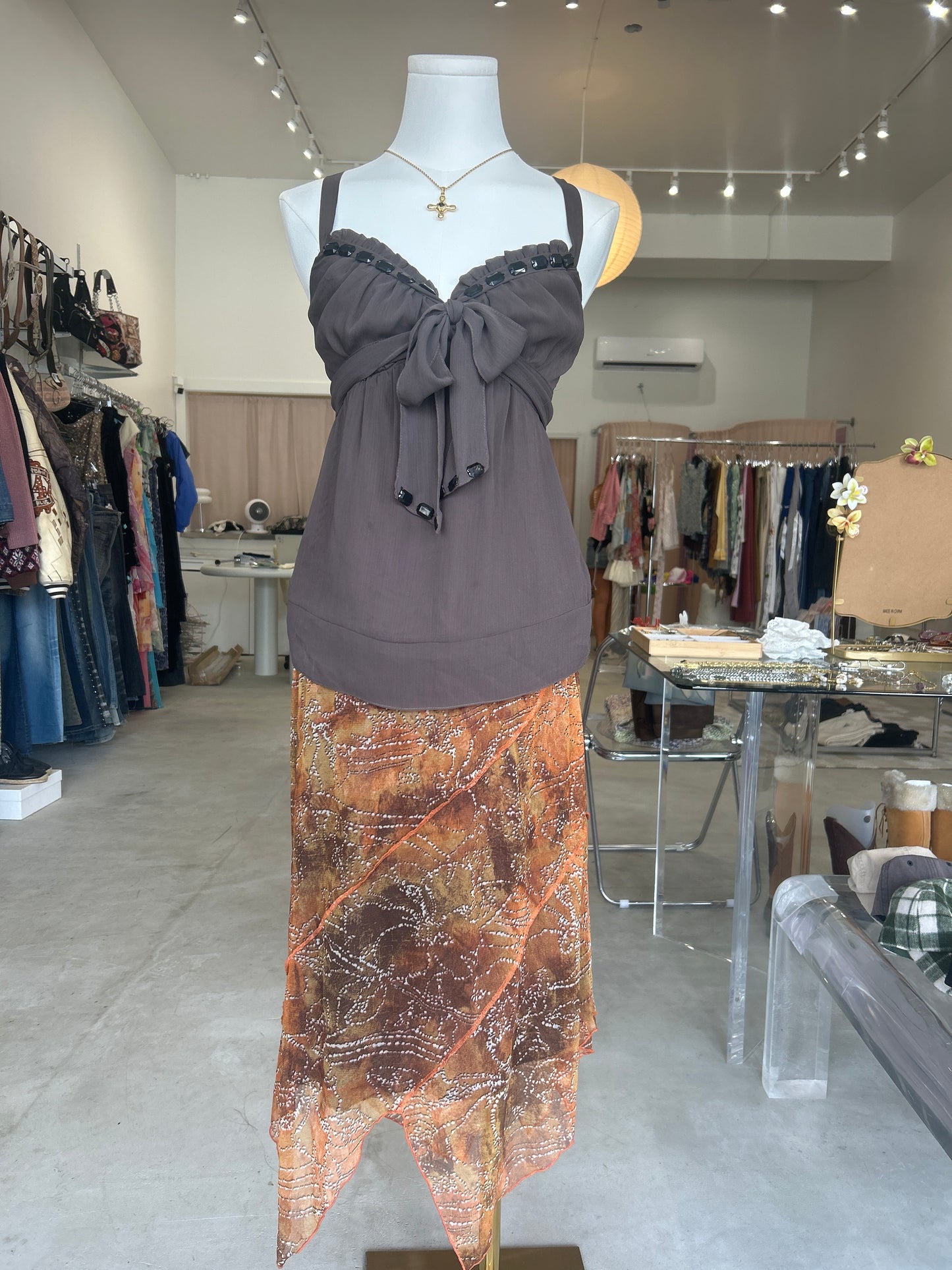 Reserved Chocolate Beaded Trim Cami Top