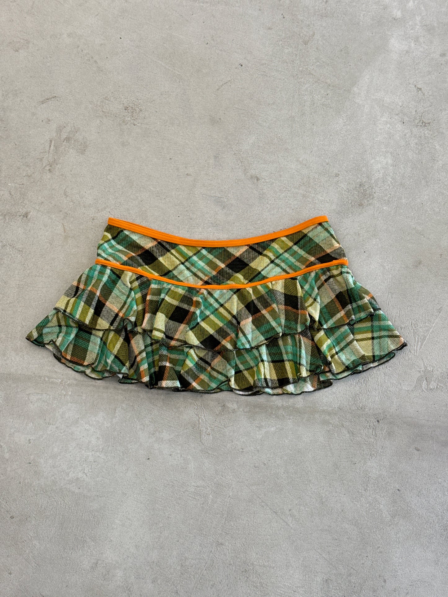 Green plaid mesh micro skirt