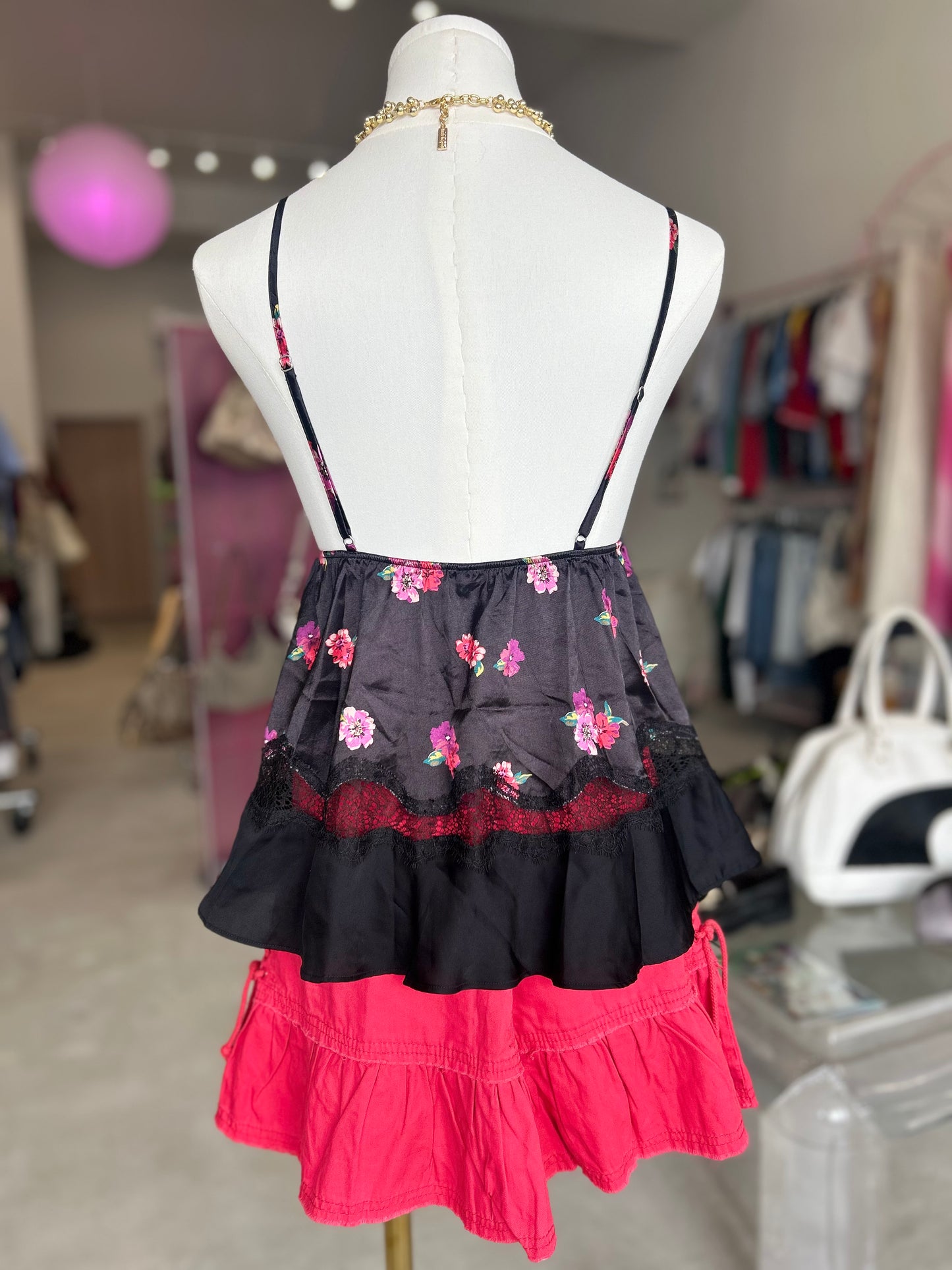 Victoria Secret Black Floral Print & Tie in Front Cami Top