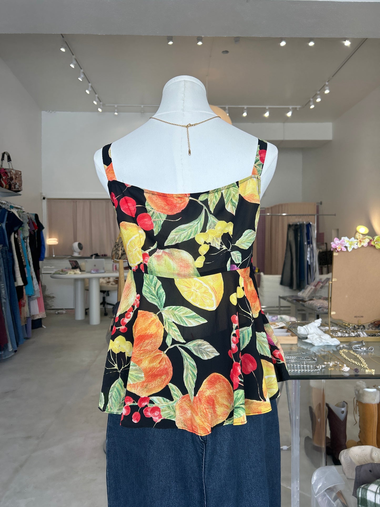 PinkMary fruits black lace top