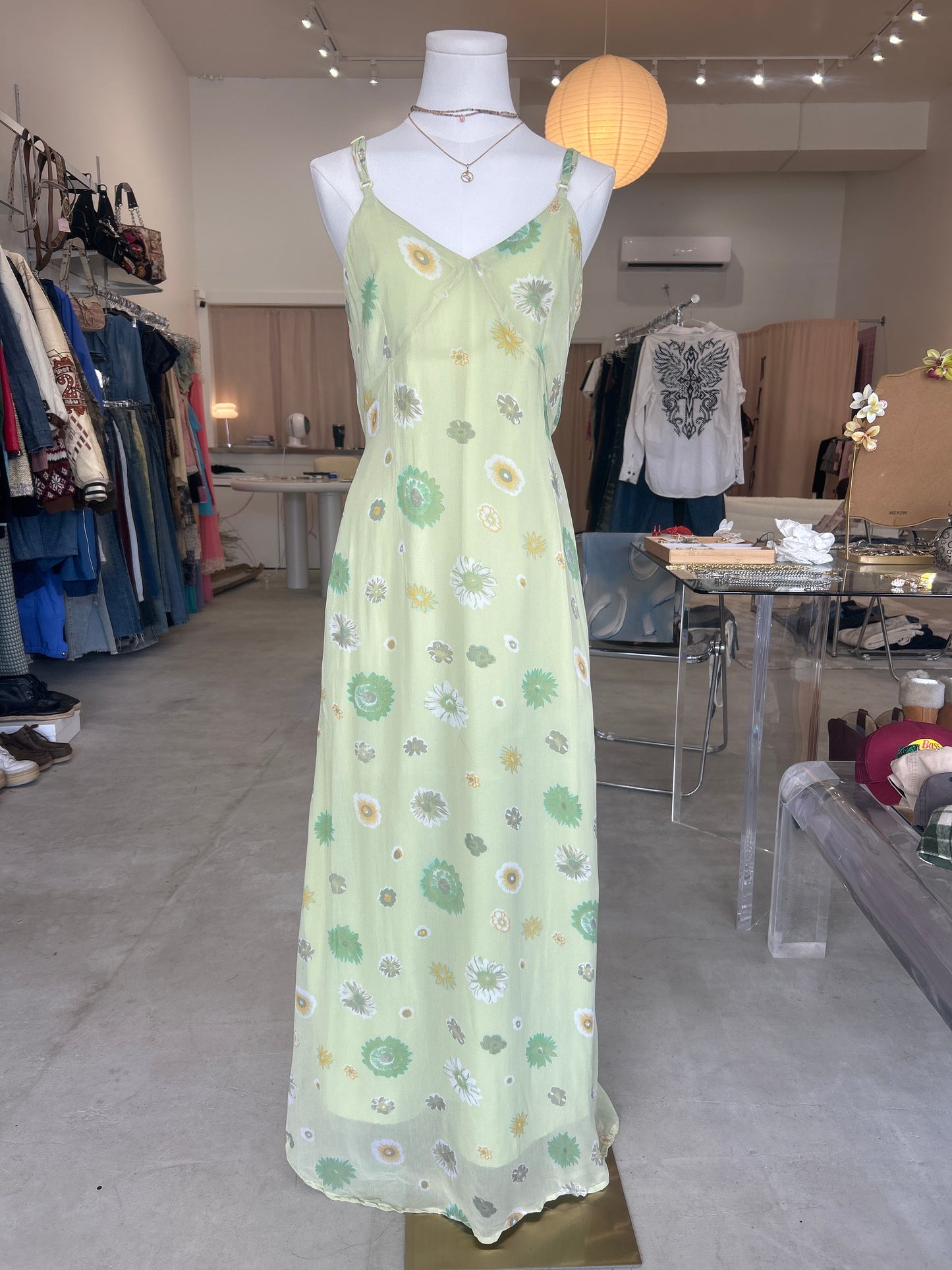 Nancy Friday Lime Green Floral Cami Dress