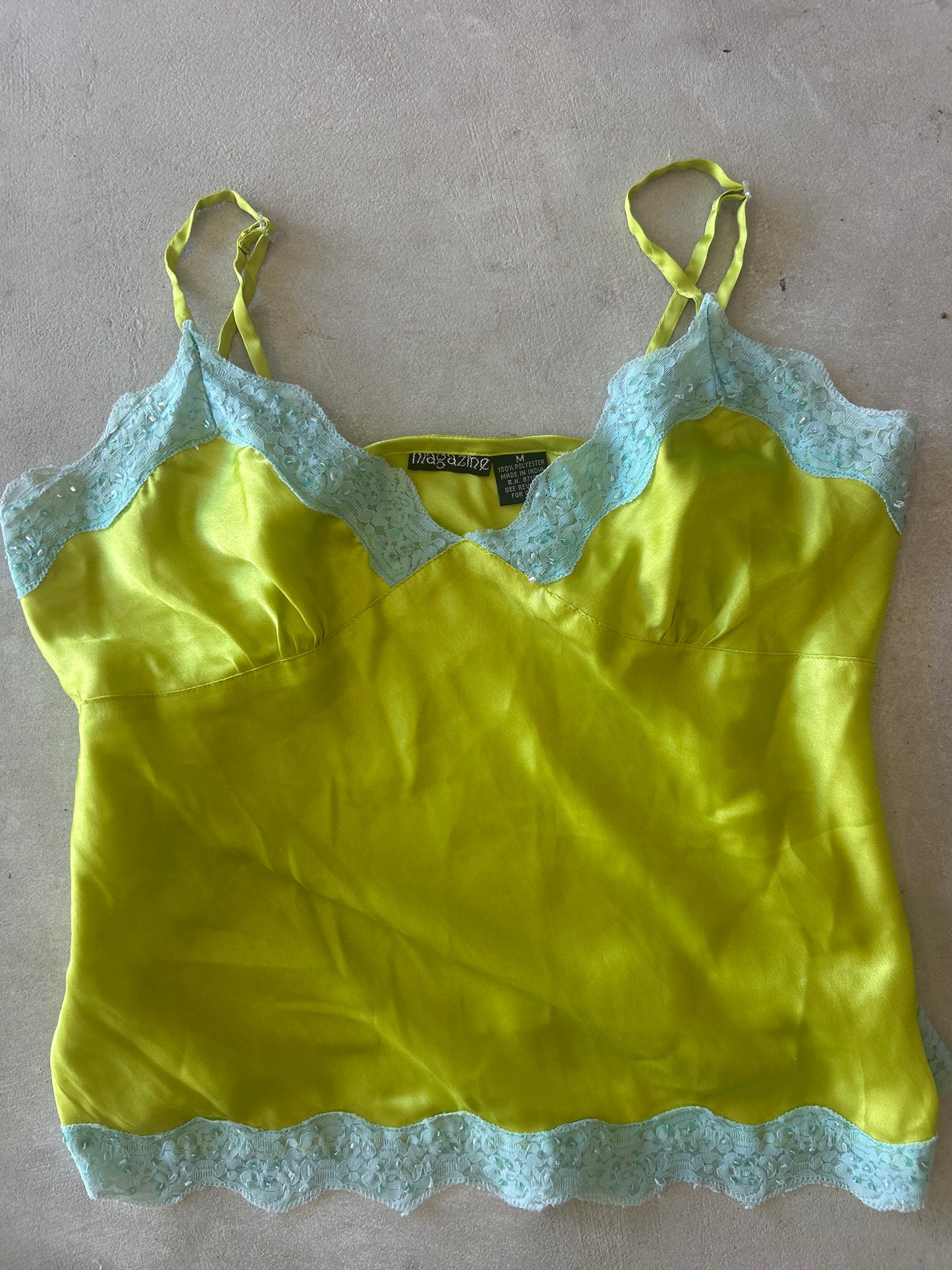Magazine Lime & Turquoise Lace sequin Trim Cami