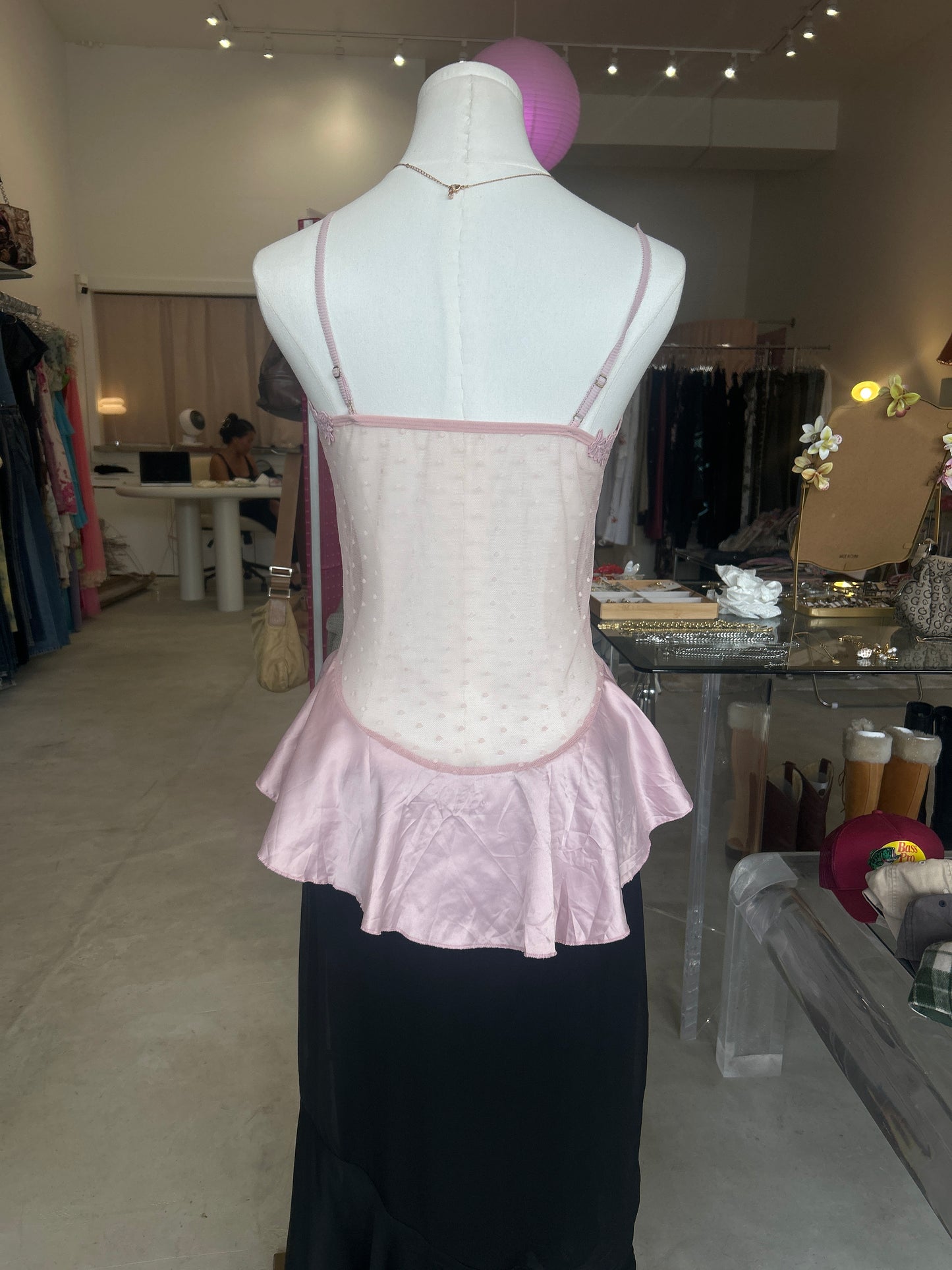 Pink Embroidery Mesh Cami