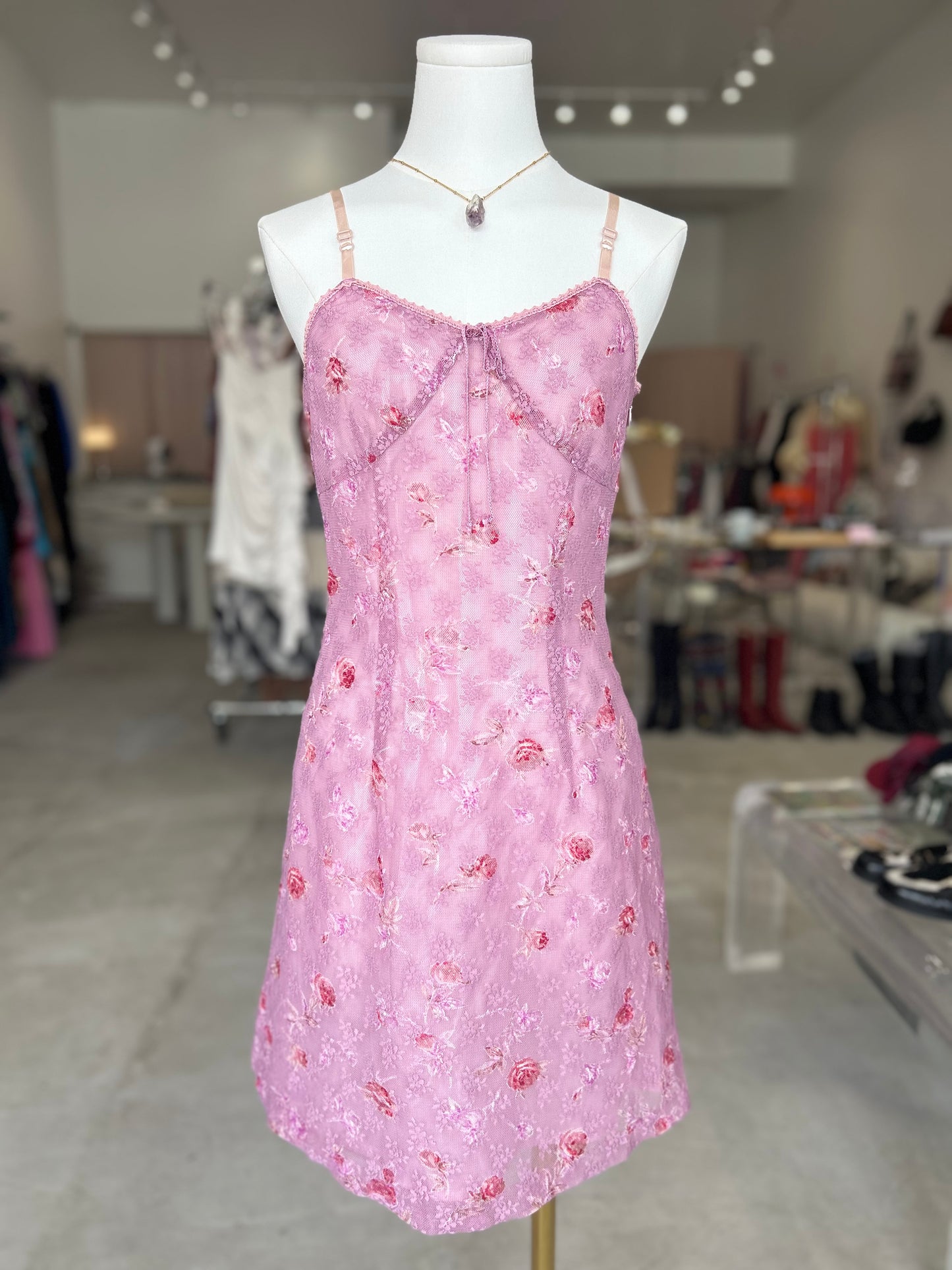 Pink and Purple Floral Lace Cami Dress