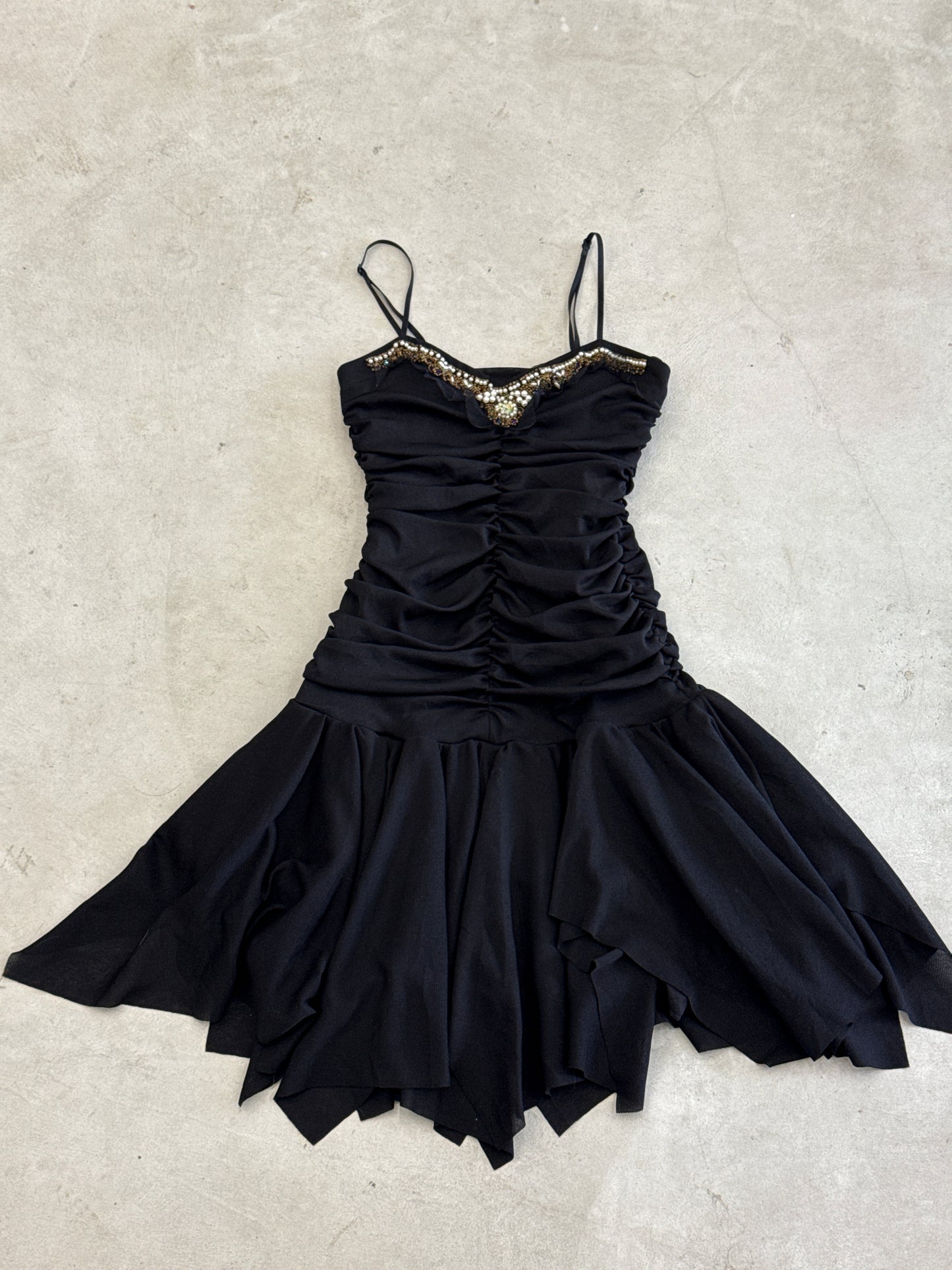 Un Deux Trois Ruffle Short Black Asymmetrical Dress