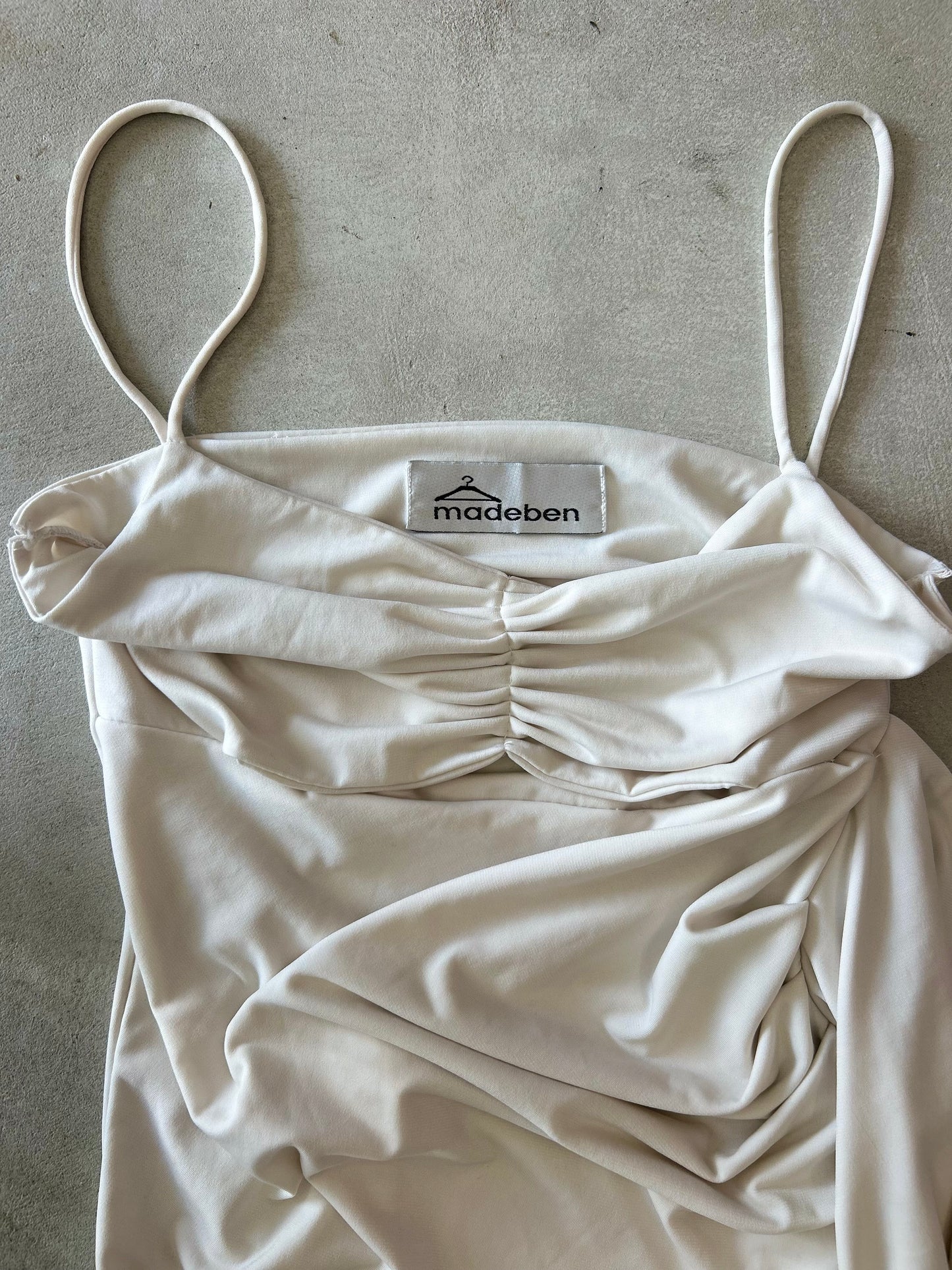 MadeBen White Cutout Dress with Asymmetrical Drapes on side