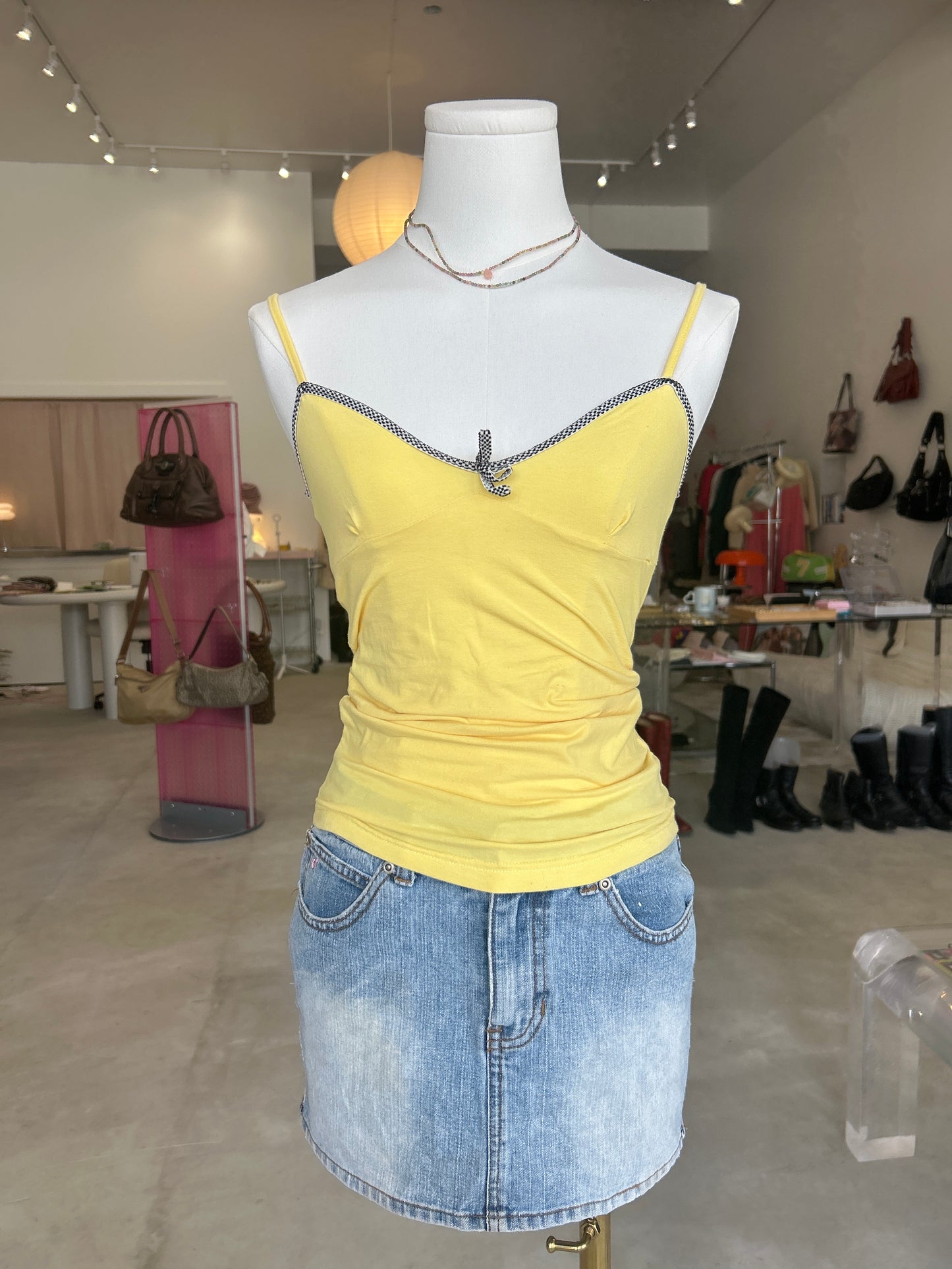 Yellow checker trim cami top