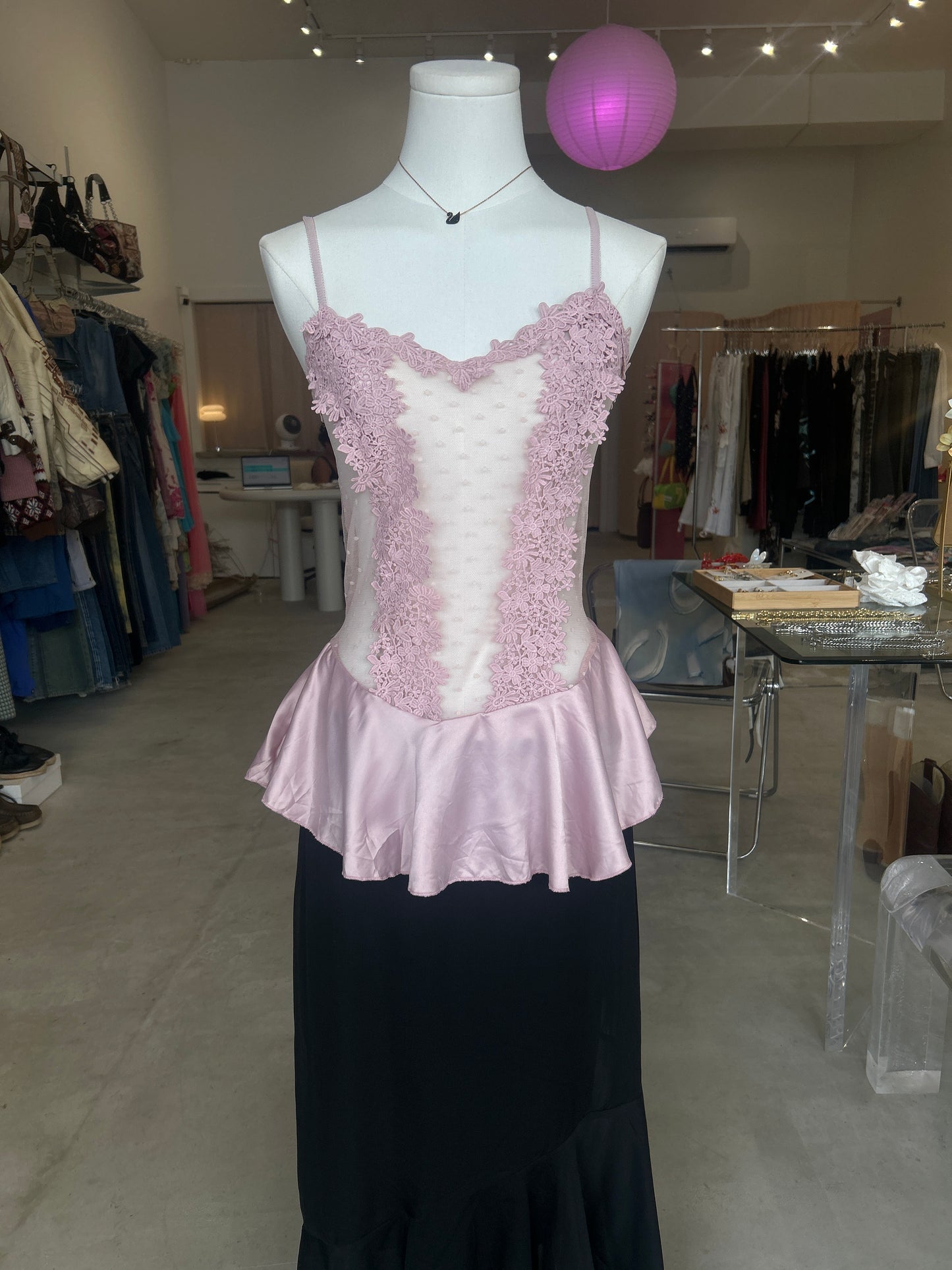 Pink Embroidery Mesh Cami