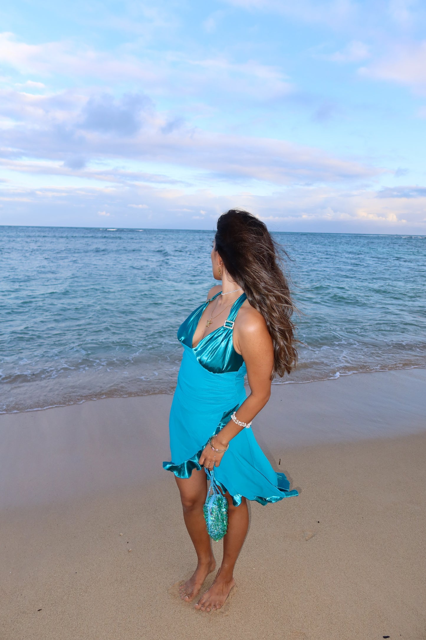 Teal halter midi dress