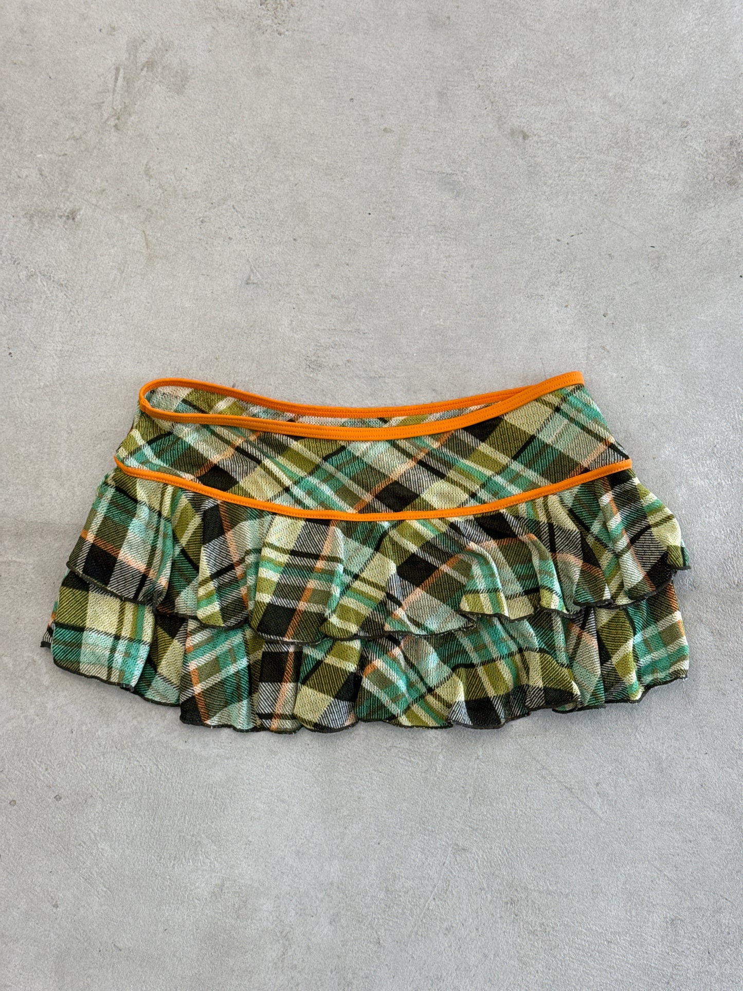 Green plaid mesh micro skirt