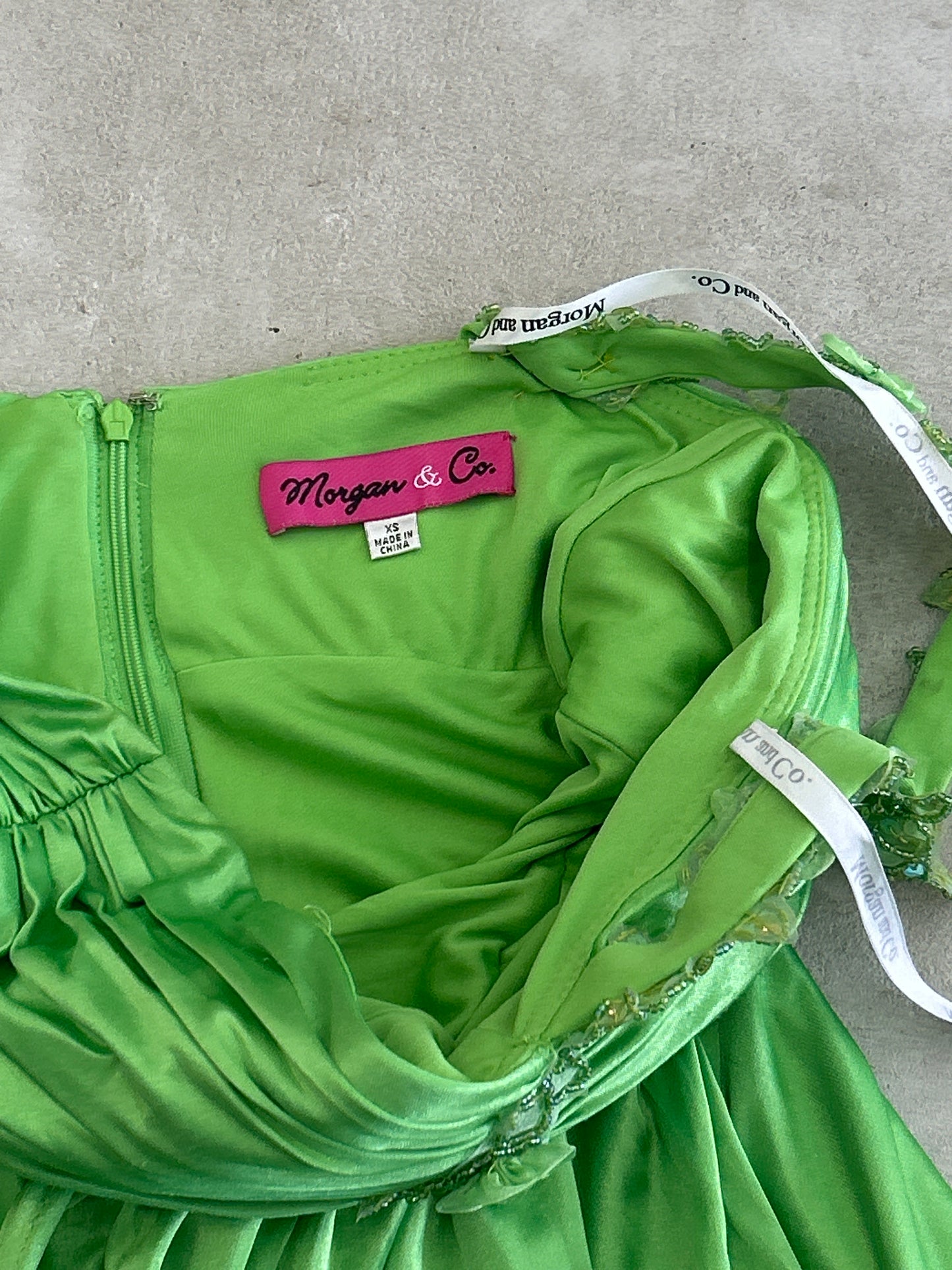 Morgan & Co. lime green homecoming dress