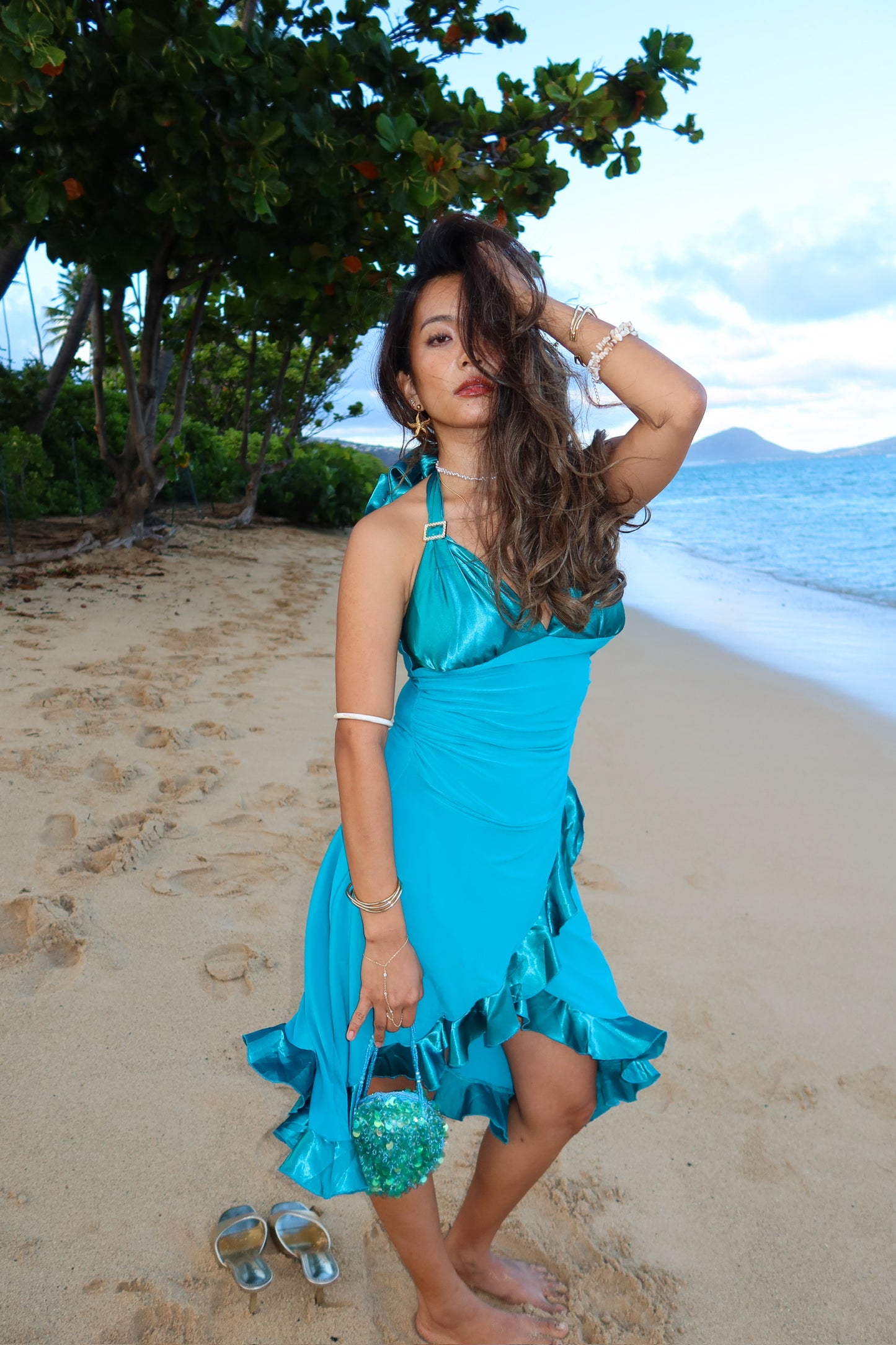 Teal halter midi dress