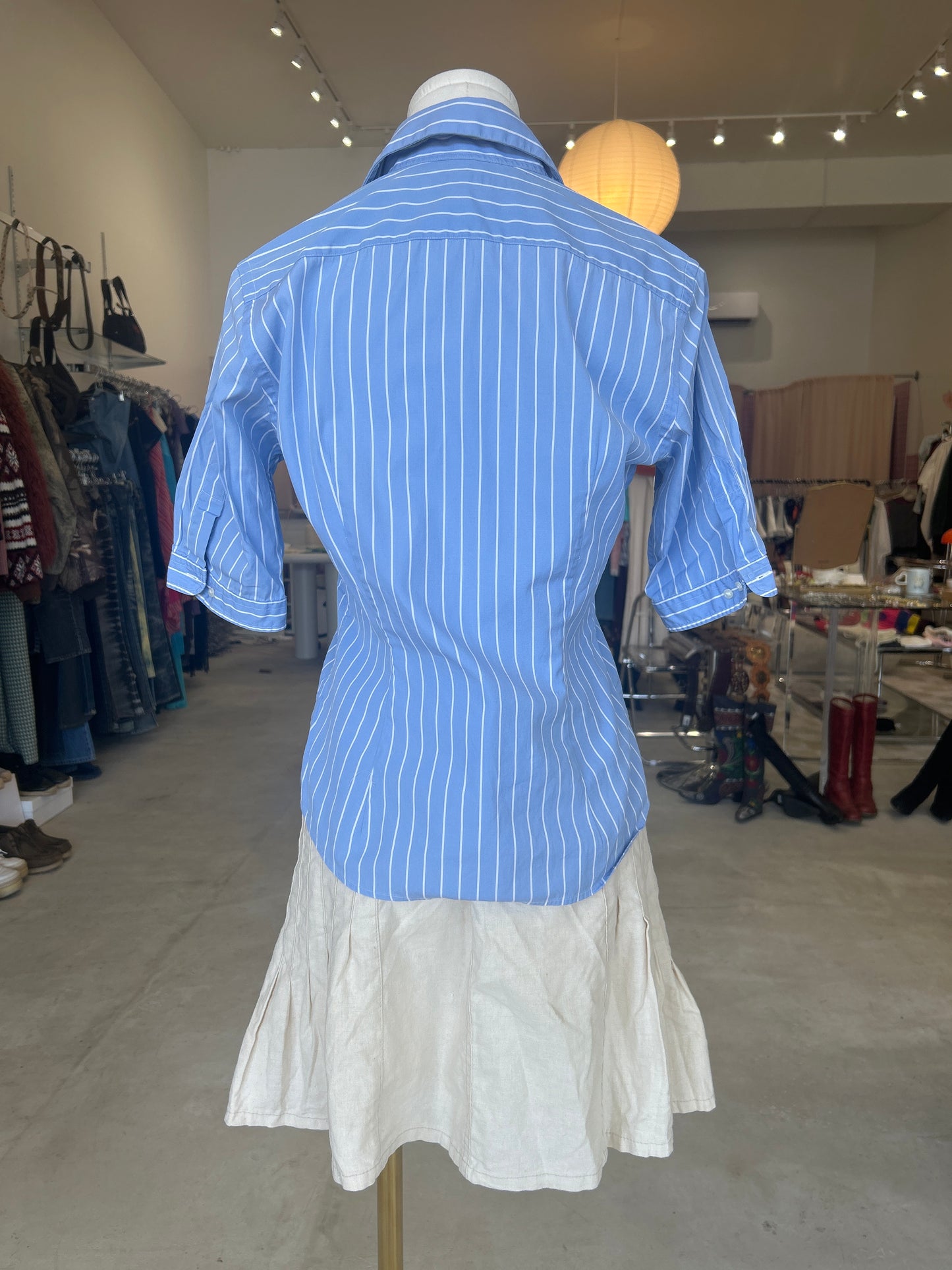 Ralph Lauren Sport Blue & White Striped Buttoned Down Collar Shirt