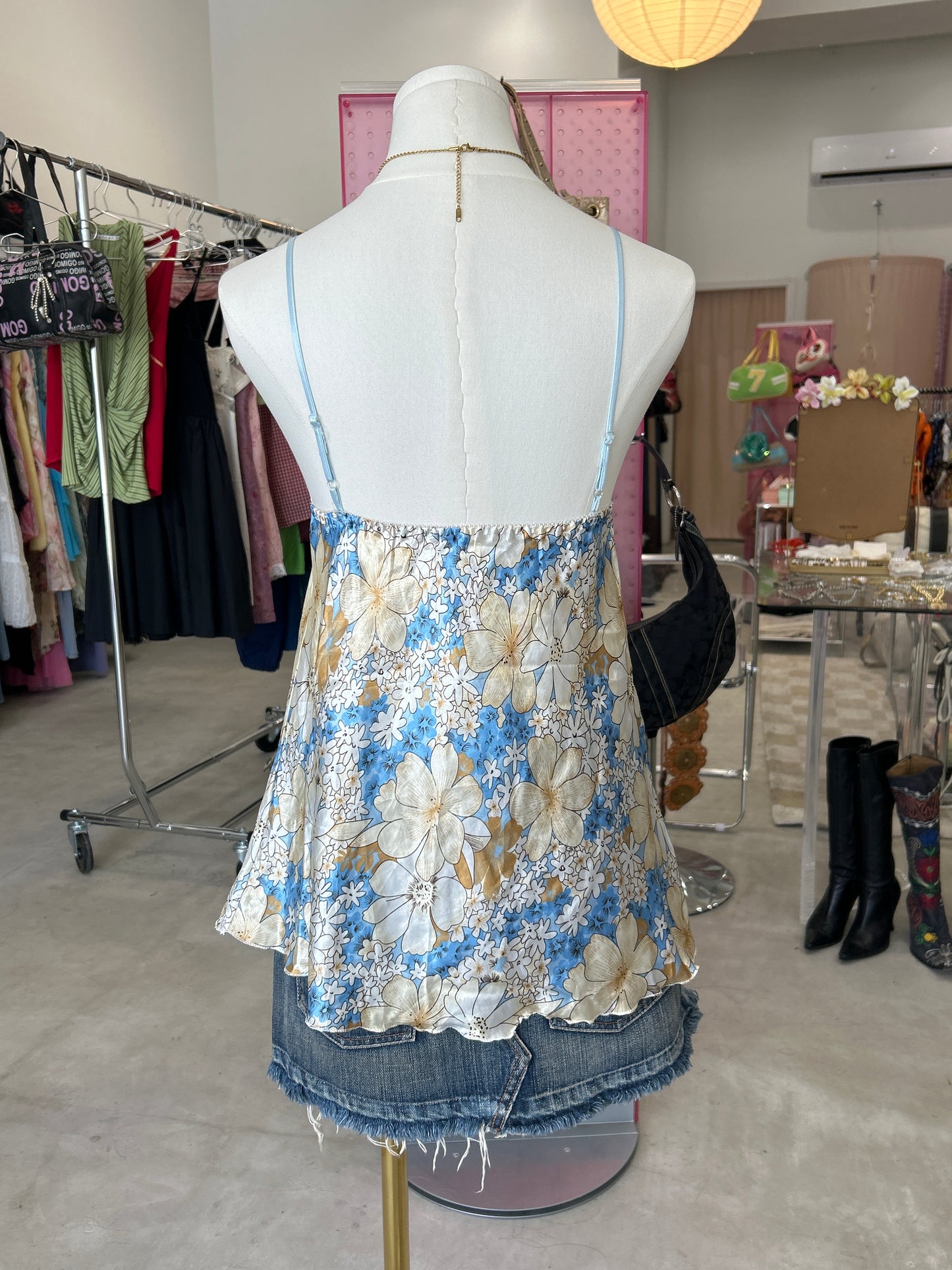 Blue and butter yellow floral cami tank
