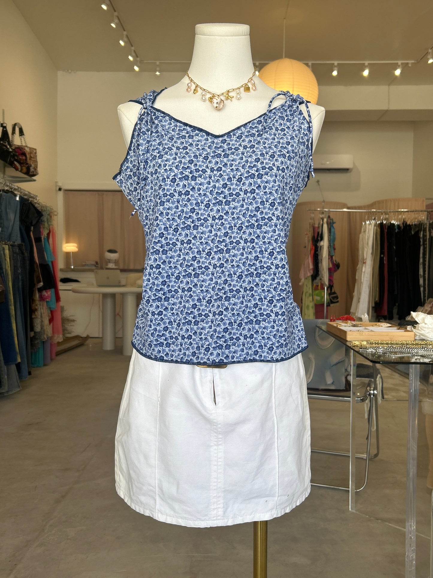 Traffic Blue Floral V Neck Top