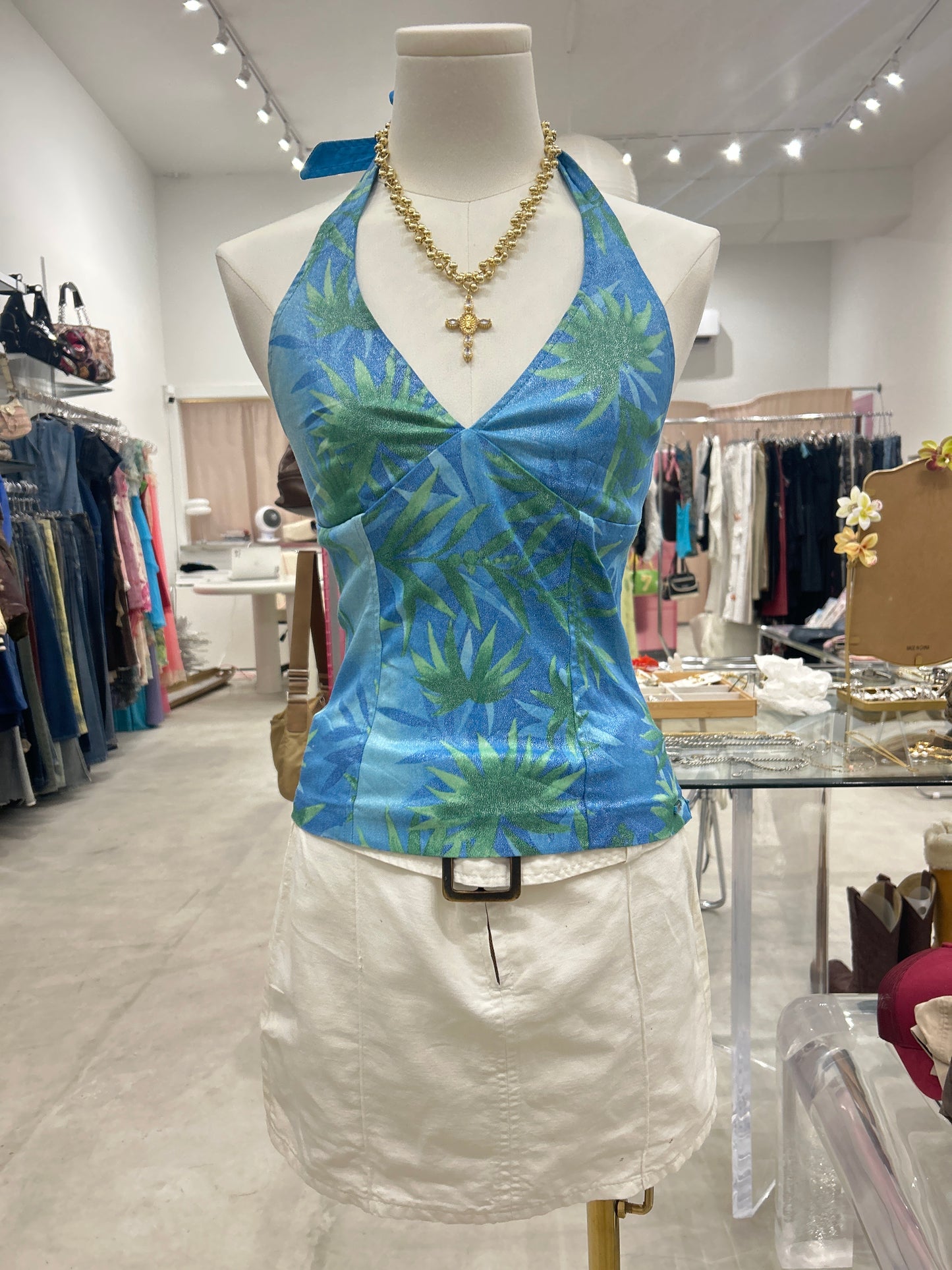 Guess blue green tropics halter
