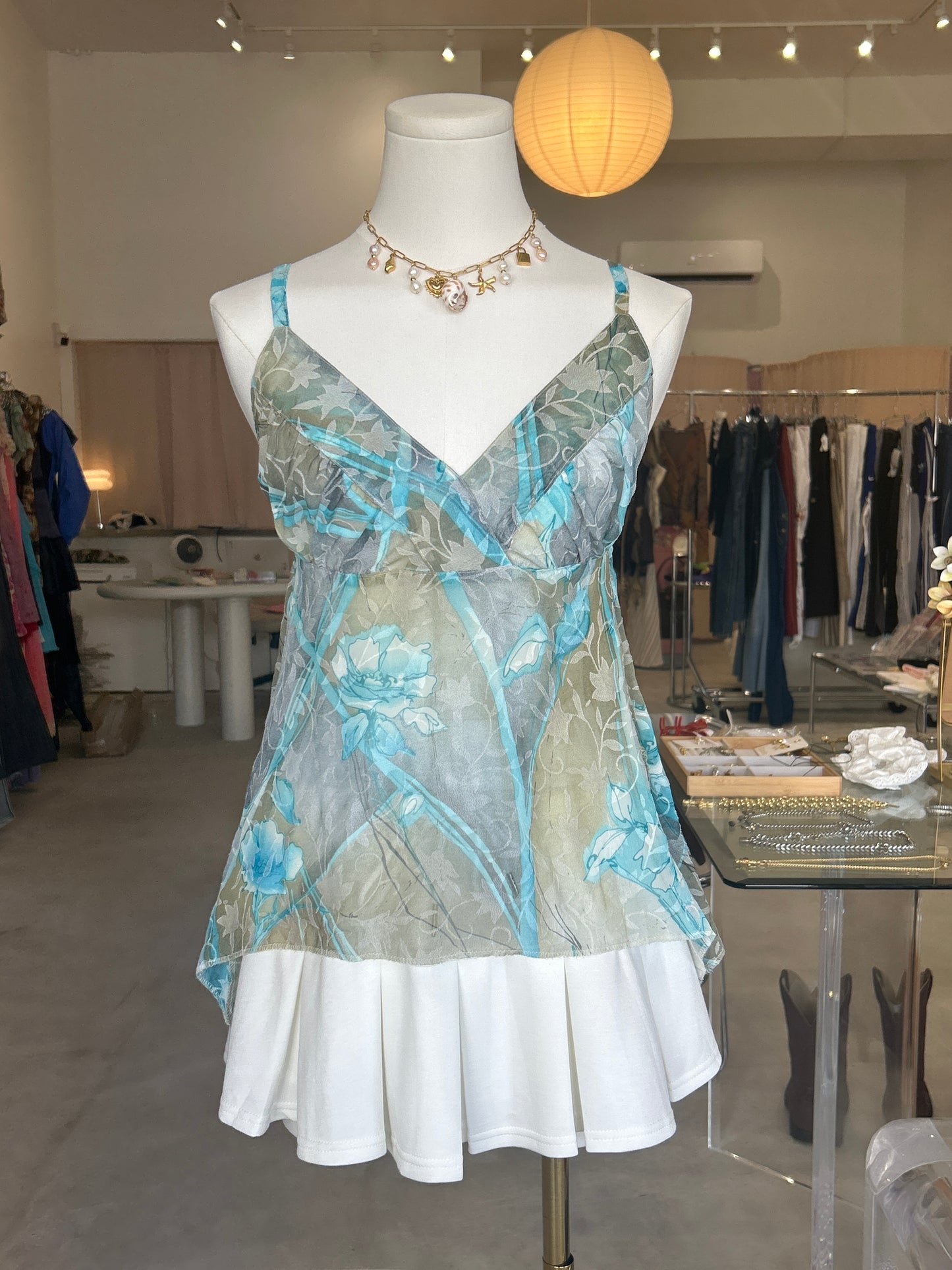Rykko Live Blue & Grey Floral V Neck Cami Top
